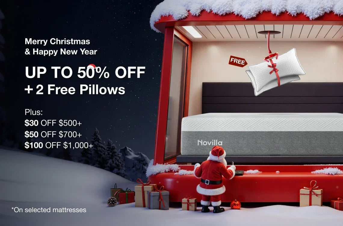 Novilla Christmas sale: up to 50% off select mattresses, plus 2 free pillows and tiered savings