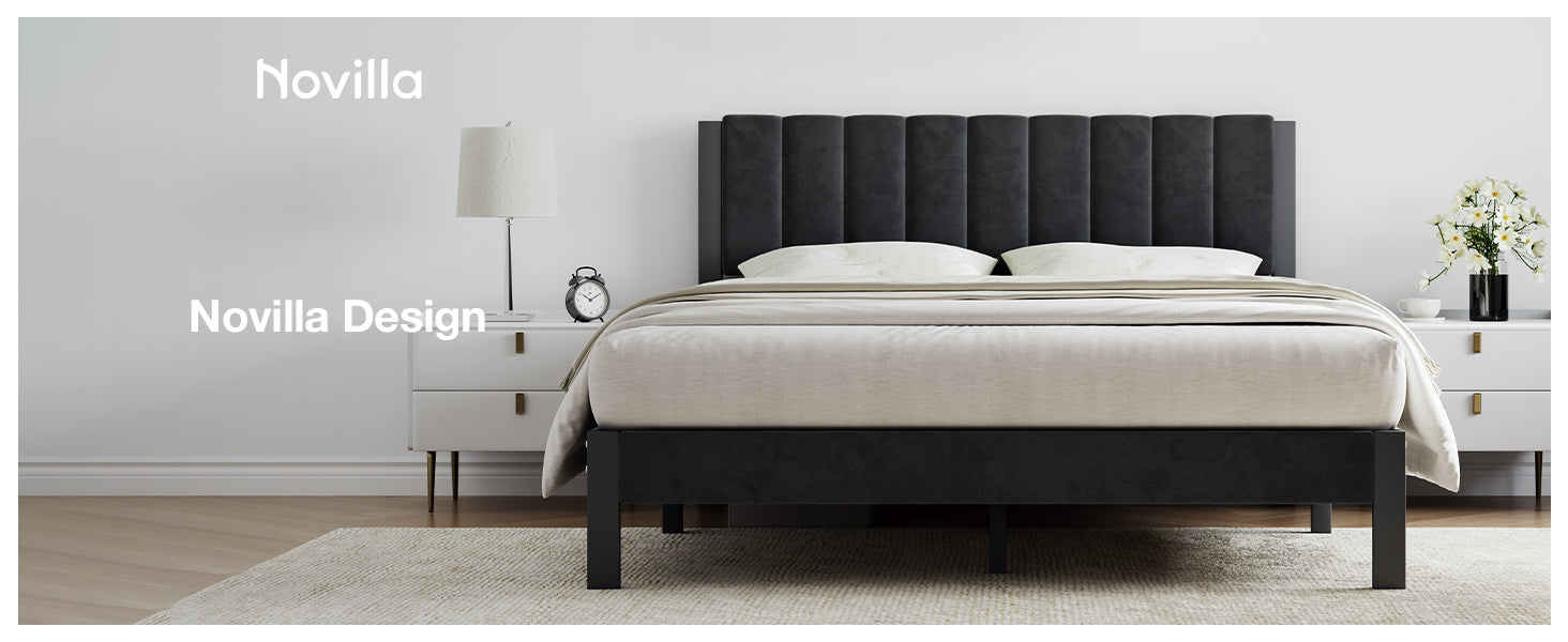 Velvet Upholstered Platform Bed Frame