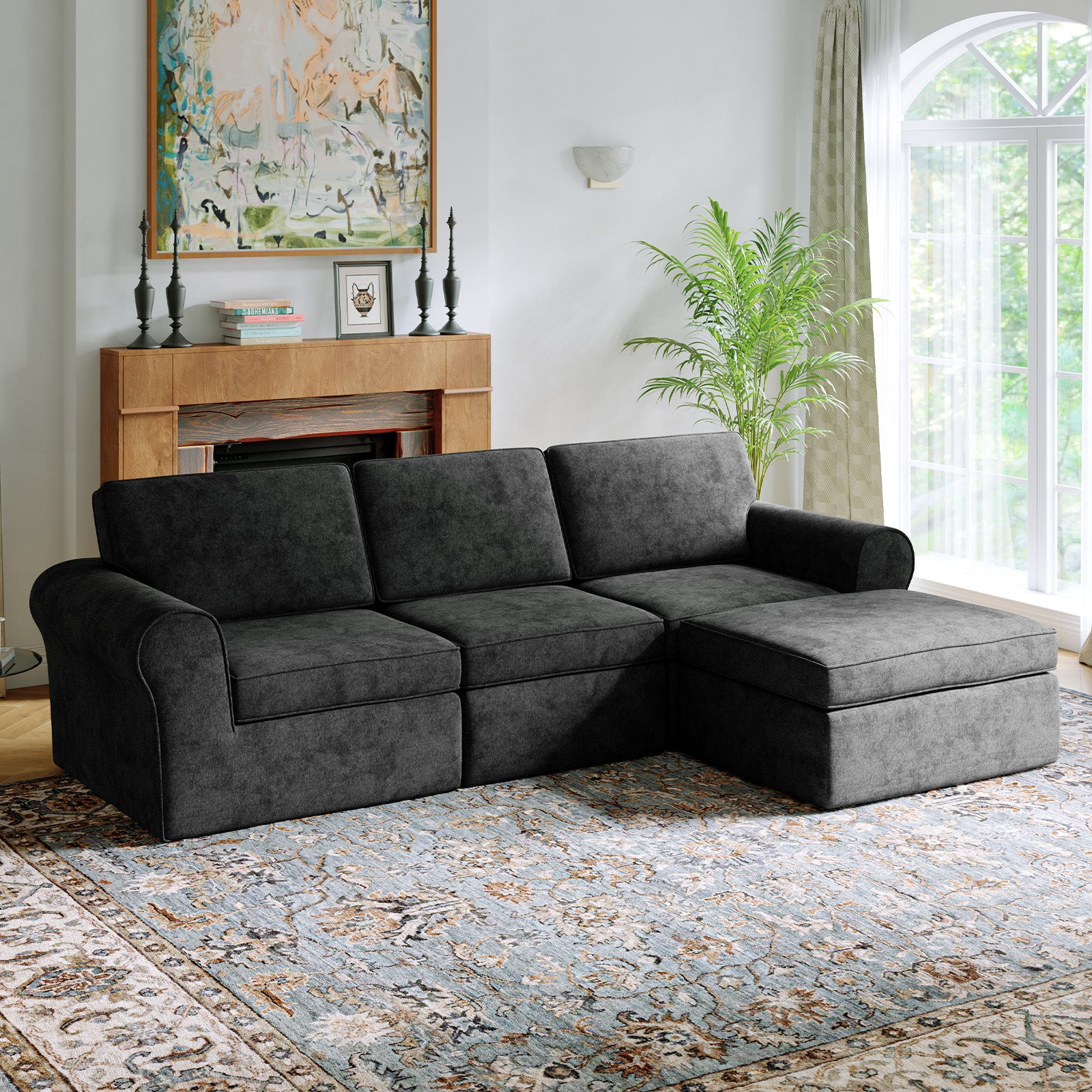 ComfyRoll Chenille Modular Sectional Sofa - Dark Gray