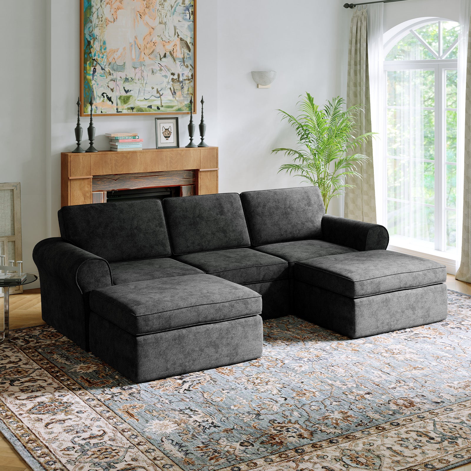 ComfyRoll Chenille Modular Sectional Sofa - Dark Gray