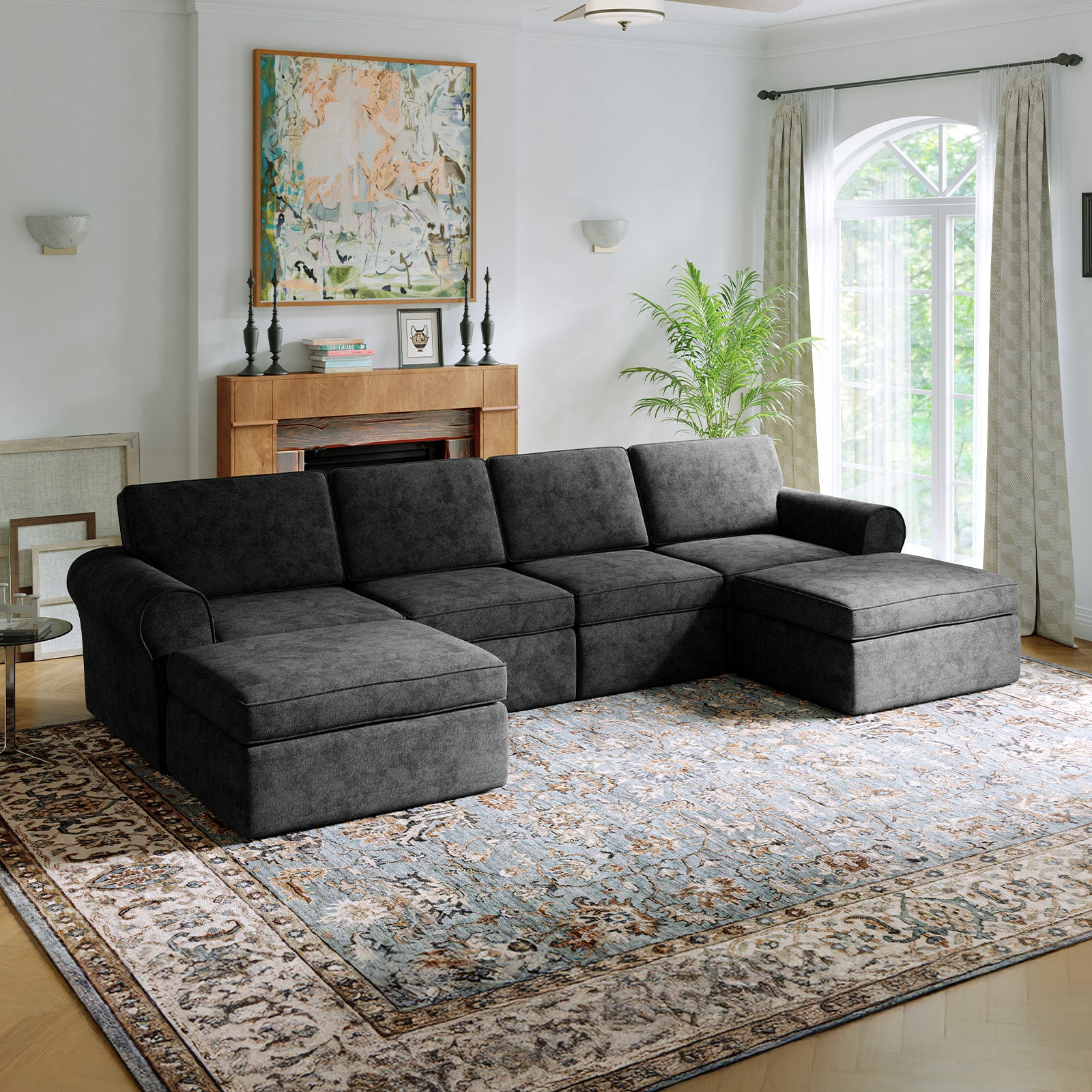 ComfyRoll Chenille Modular Sectional Sofa - Dark Gray
