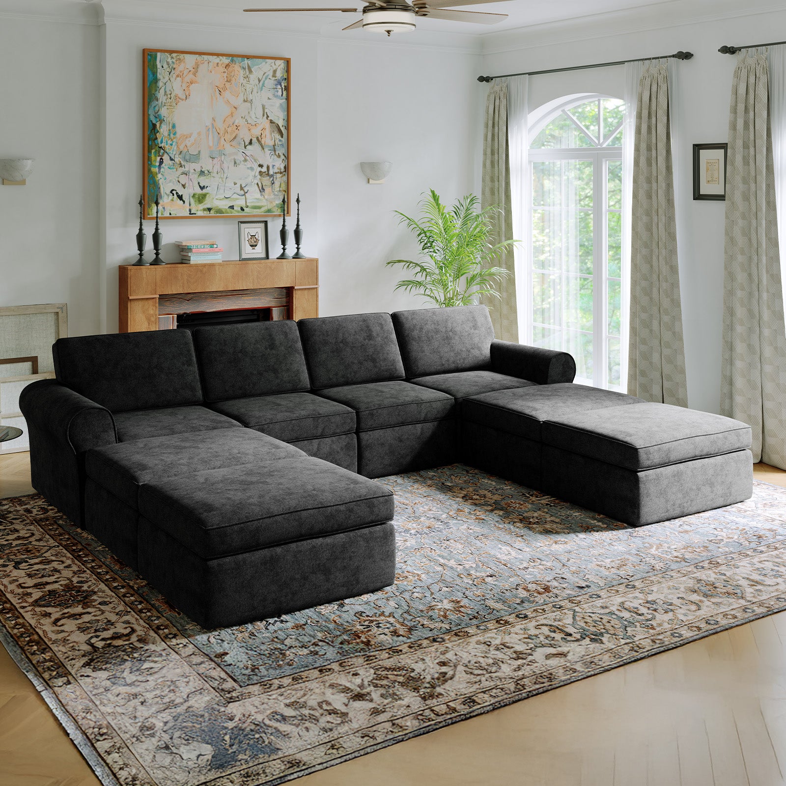 ComfyRoll Chenille Modular Sectional Sofa - Dark Gray