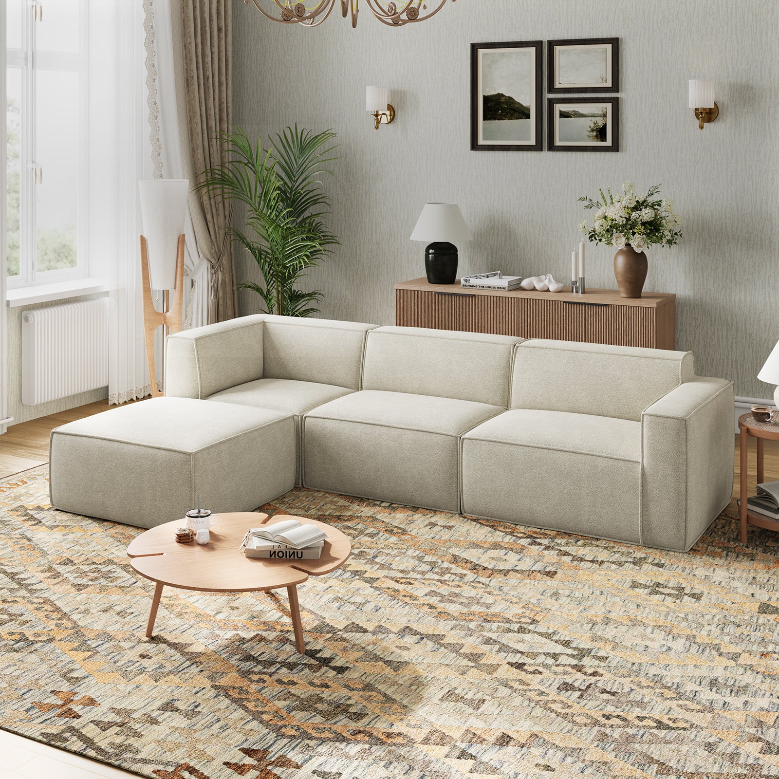 Minimalist Performance Chenille Modular Sofa - Beige