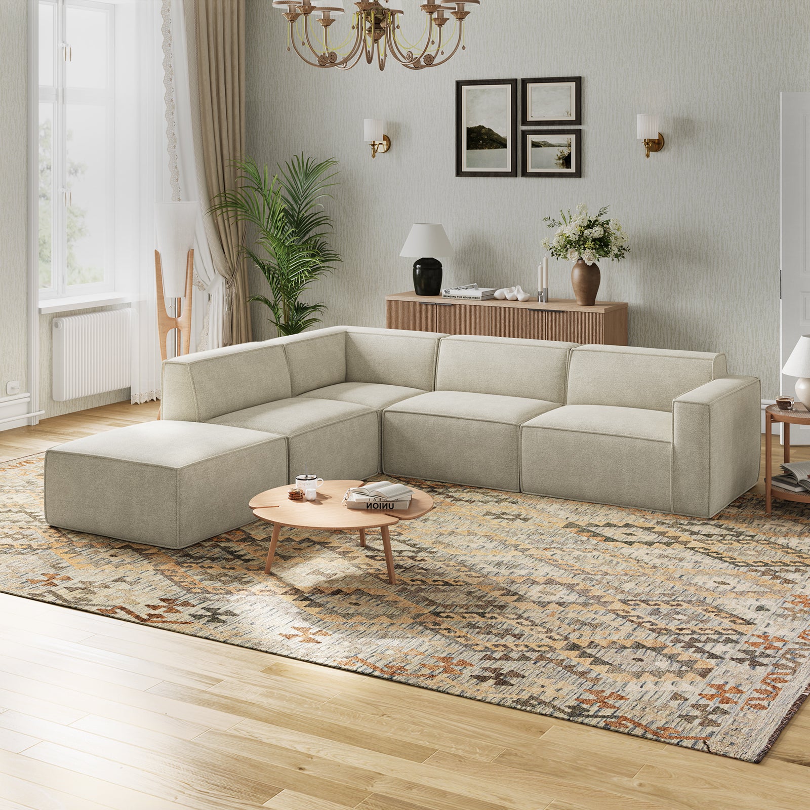 Minimalist Performance Chenille Modular Sofa - Beige