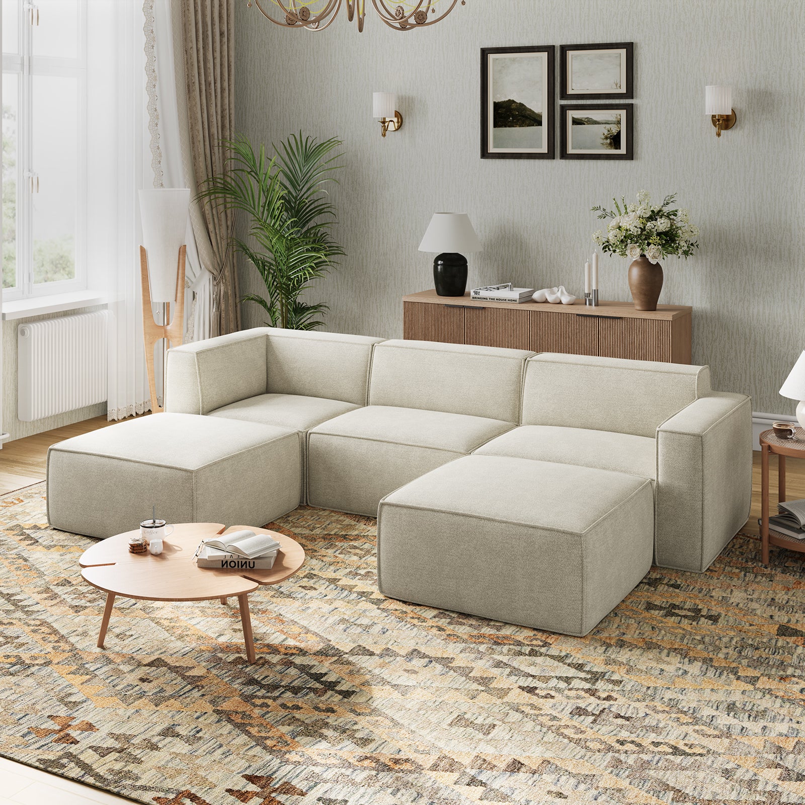 Minimalist Performance Chenille Modular Sofa - Beige