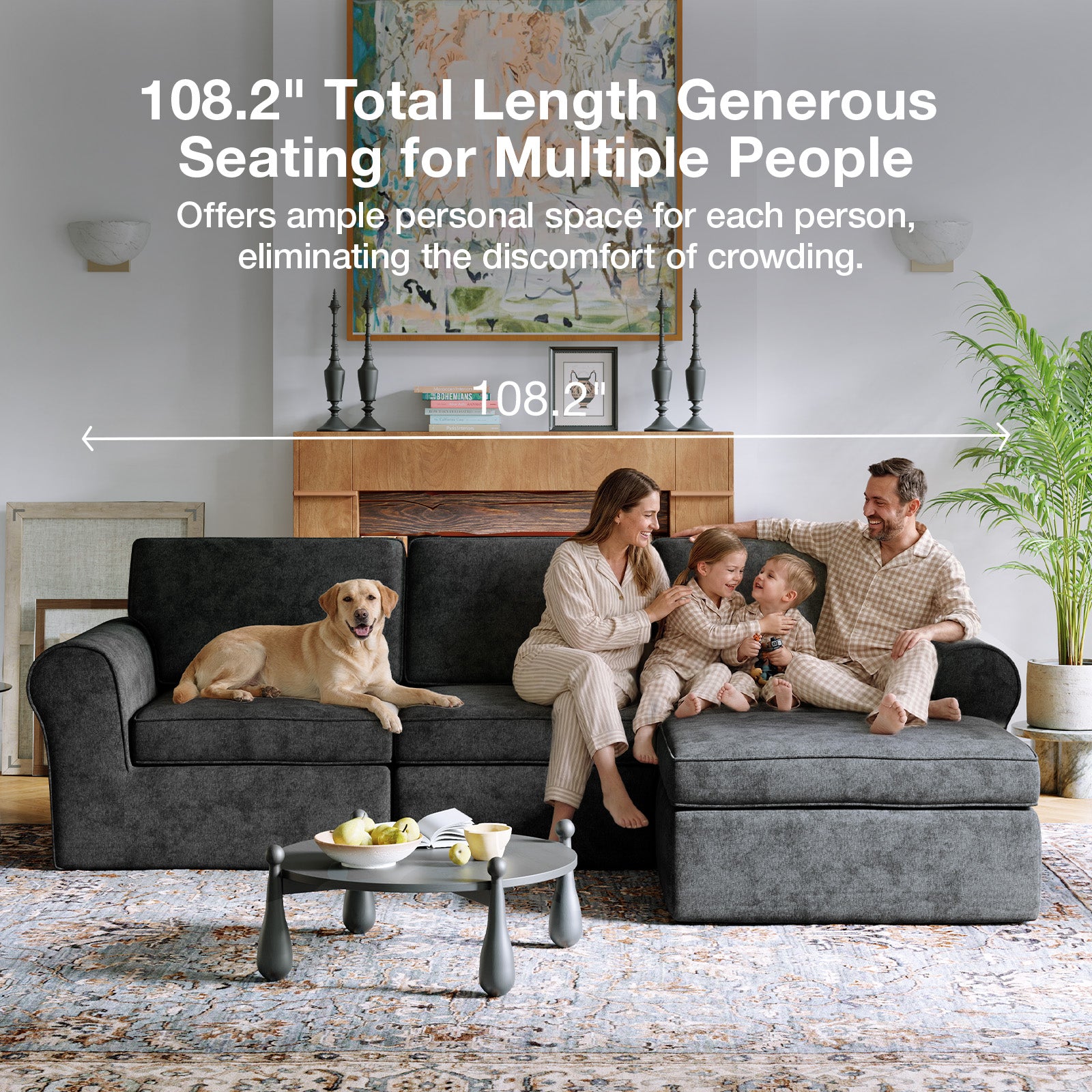 ComfyRoll Chenille Modular Sectional Sofa - Dark Gray