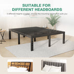 Black Vantor metal bed frame with adjustable headboard mounts and horizontal slats, suitable for various headboard styles.