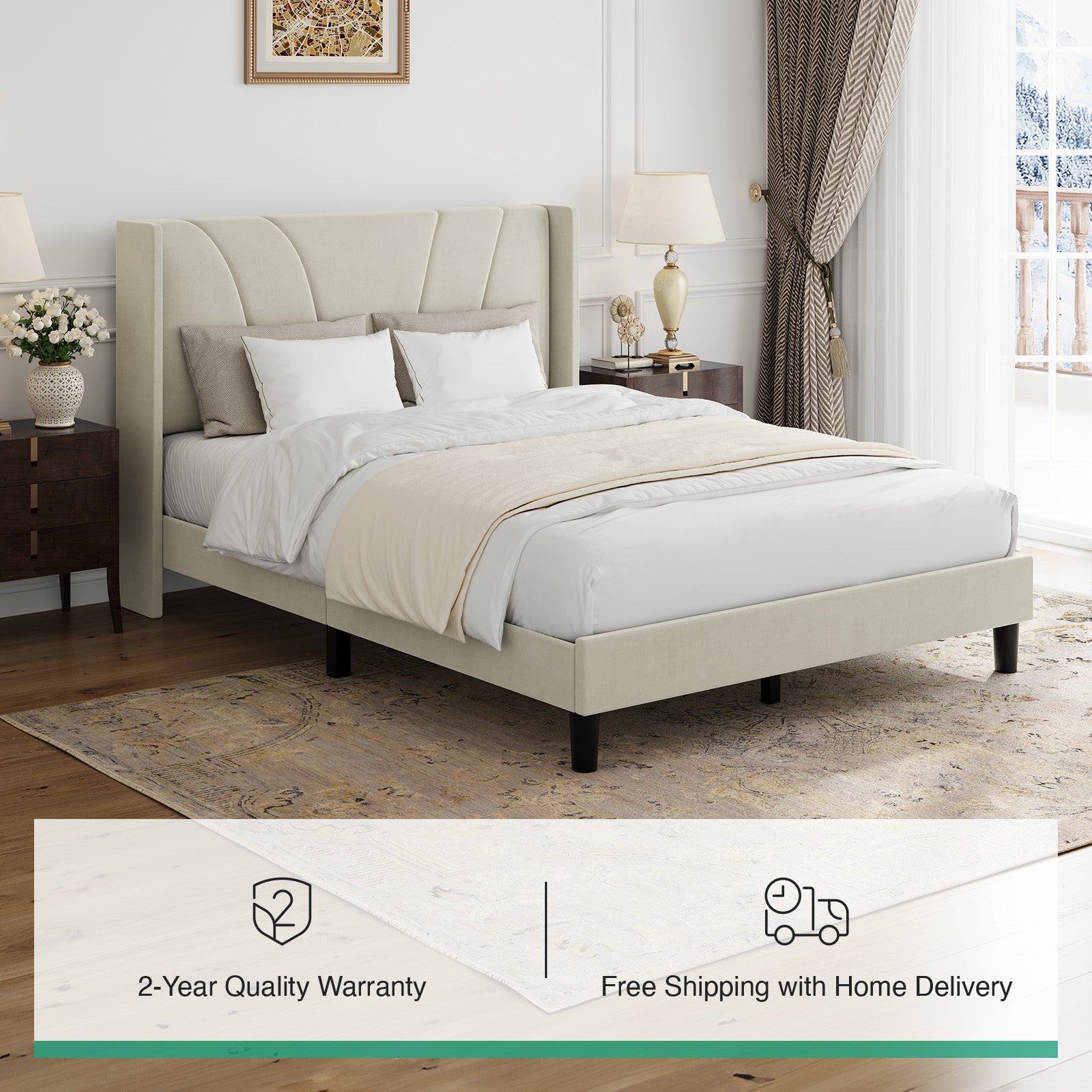 Haven Wingback Upholstered Bed Frame