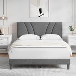 Classic Luxe grey upholstered bed frame with adjustable segmented headboard and white bedding in a modern bedroom.