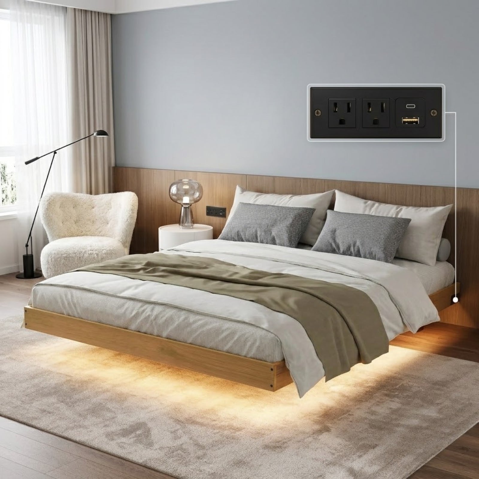 Alora Floating Solid Wood LED Bed Frame