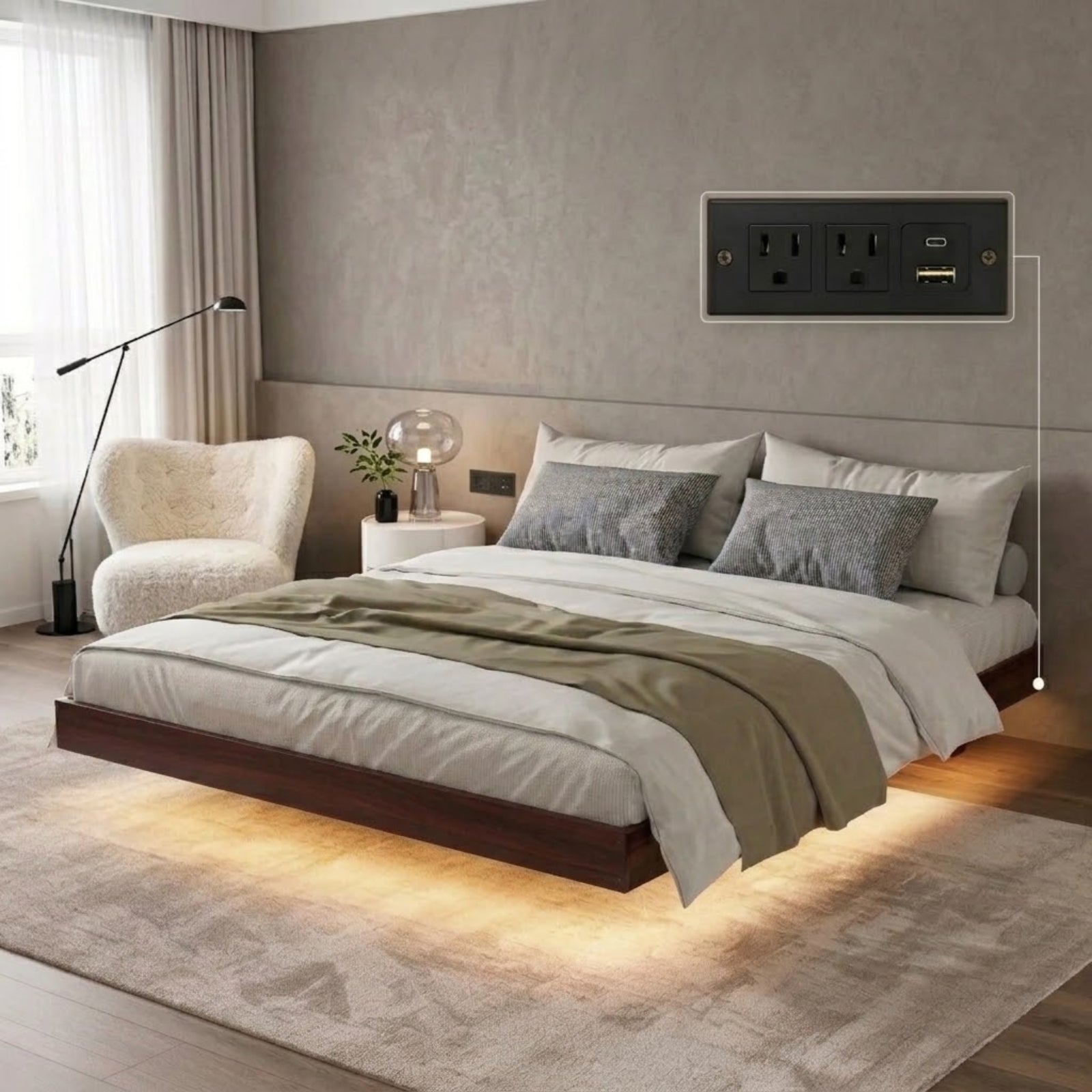 Alora Floating Solid Wood LED Bed Frame