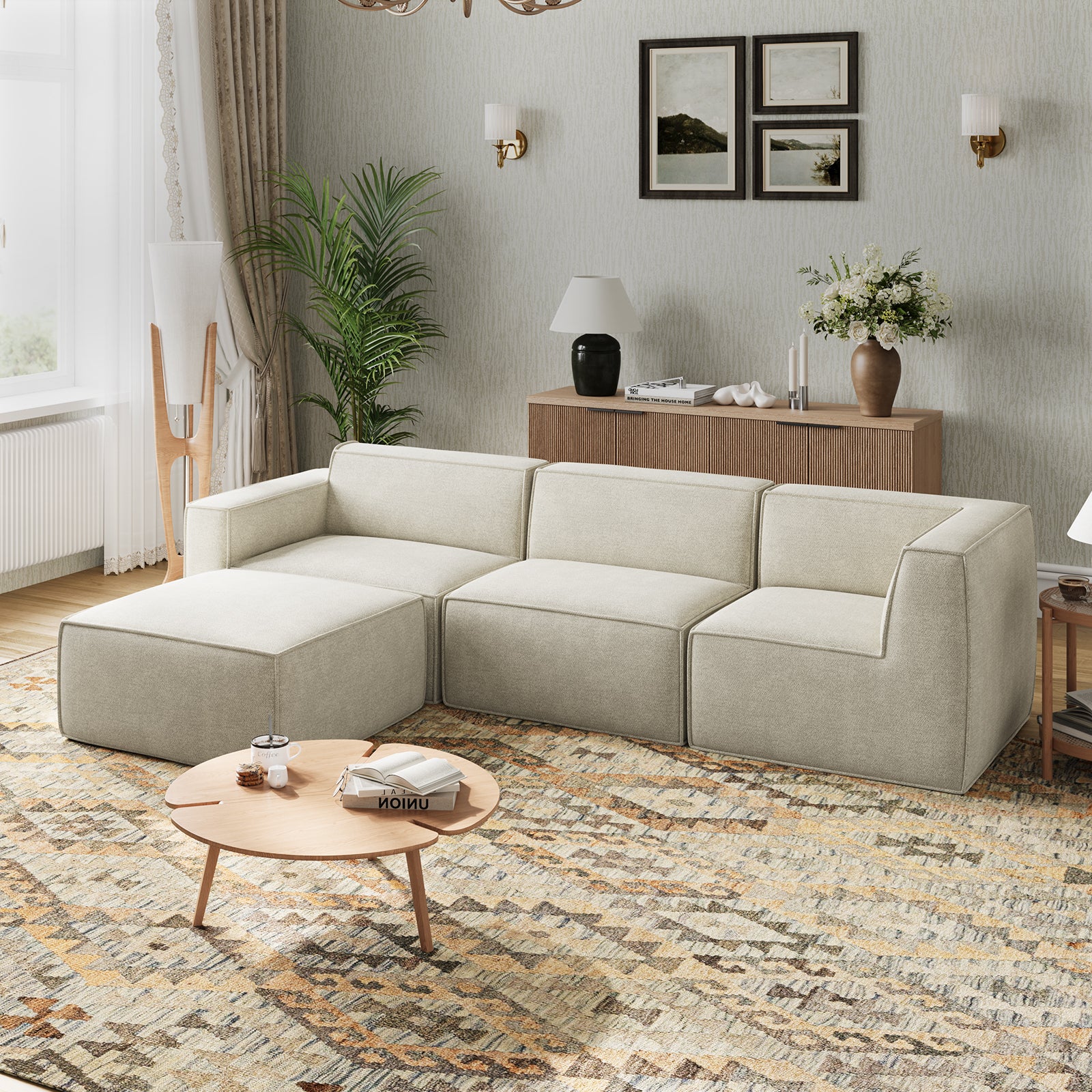 Minimalist Performance Chenille Modular Sofa - Beige