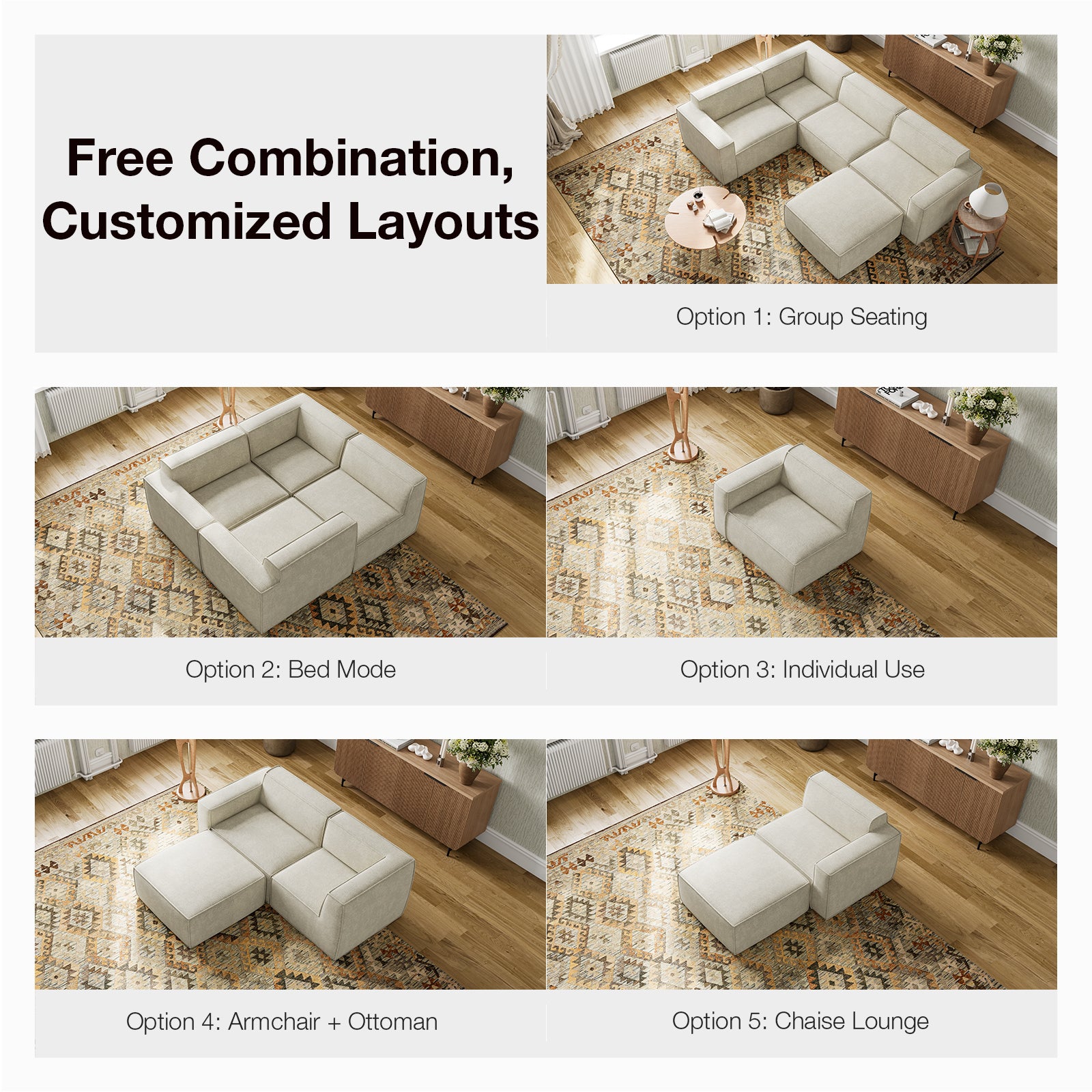 Minimalist Performance Chenille Modular Sofa - Beige