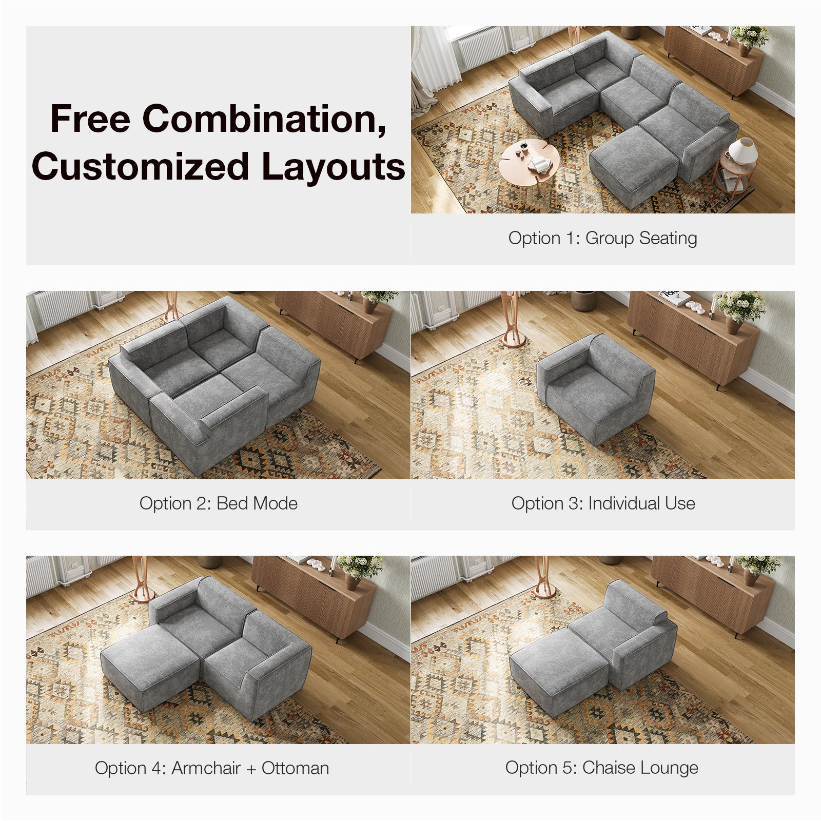 Minimalist Performance Chenille Modular Sofa - Dark Gray