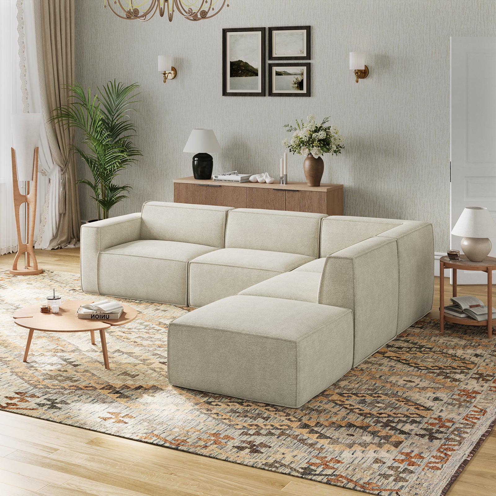 Minimalist Performance Chenille Modular Sofa - Beige