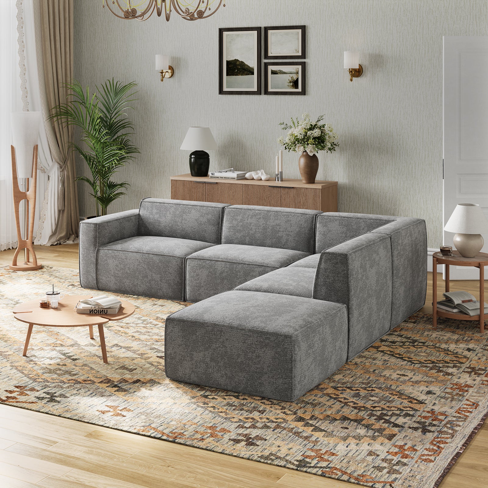 Minimalist Performance Chenille Modular Sofa - Dark Gray