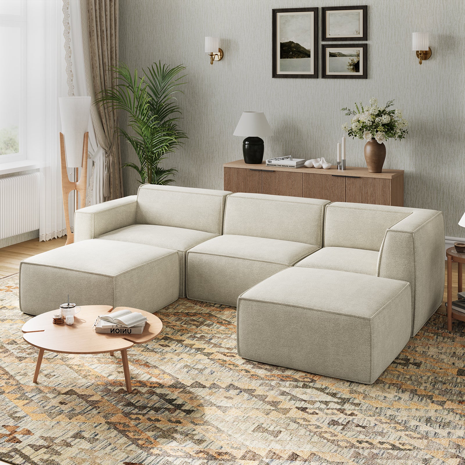 Minimalist Performance Chenille Modular Sofa - Beige