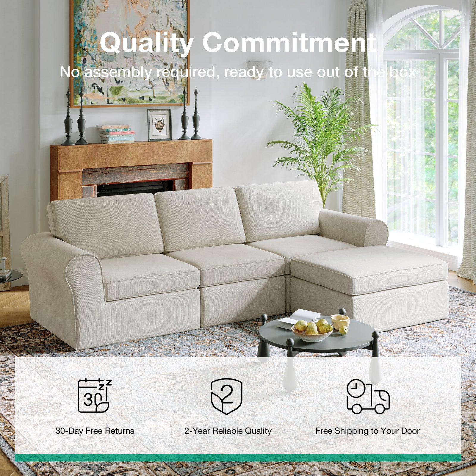 ComfyRoll Chenille Modular Sectional Sofa - White
