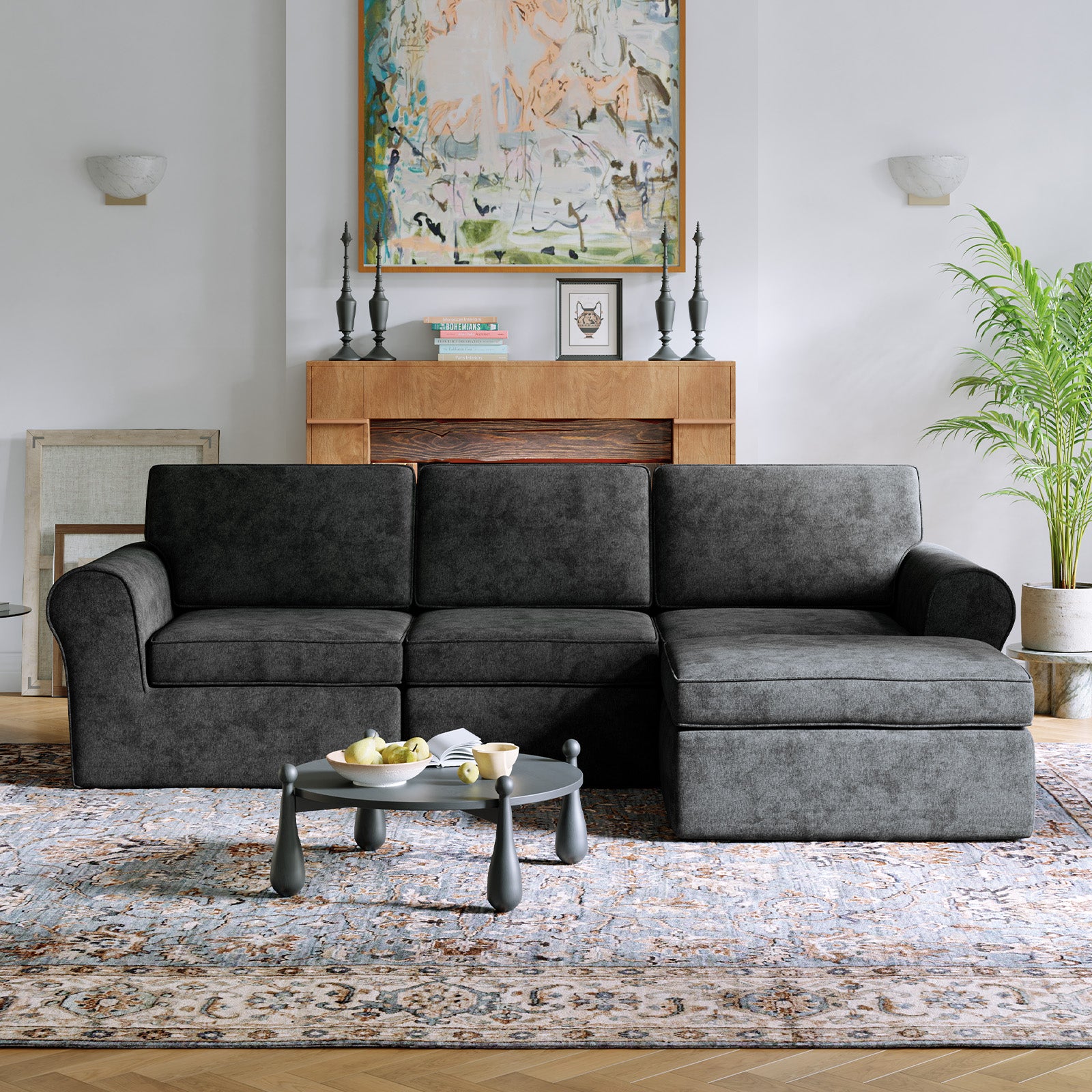 ComfyRoll Chenille Modular Sectional Sofa - Dark Gray