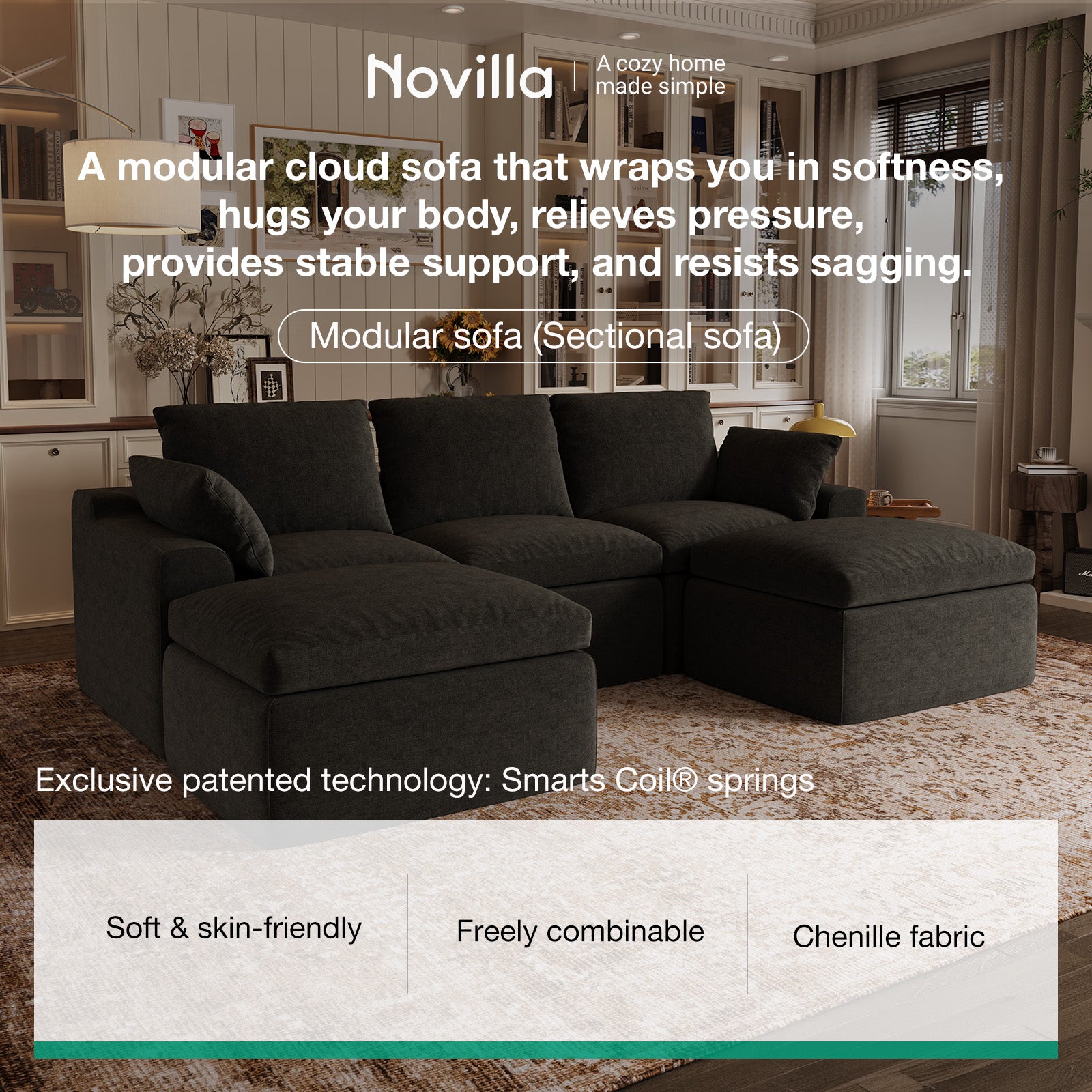DayDrift Chenille Modular Sectional Sofa - Dark Gray