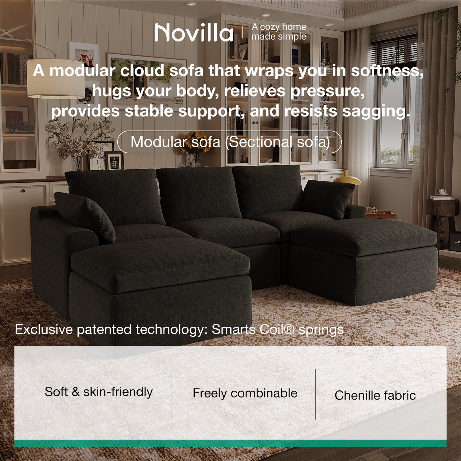 DayDrift Chenille Modular Sectional Sofa - Dark Gray