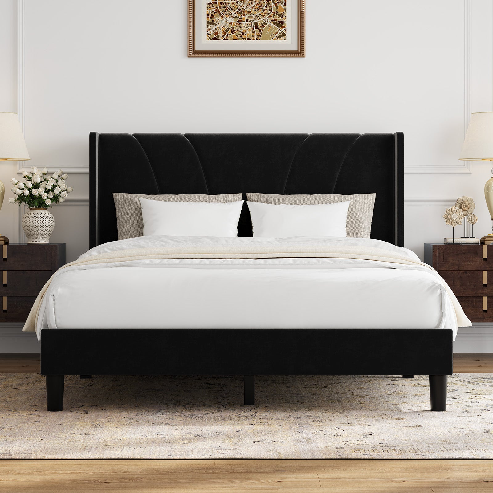 Haven Wingback Upholstered Bed Frame