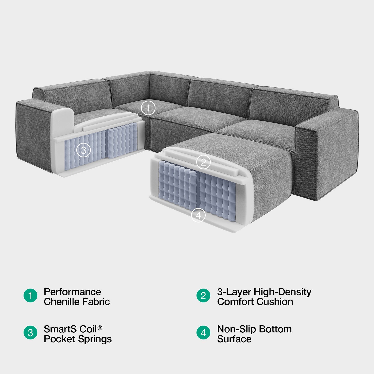Minimalist Performance Chenille Modular Sofa - Dark Gray