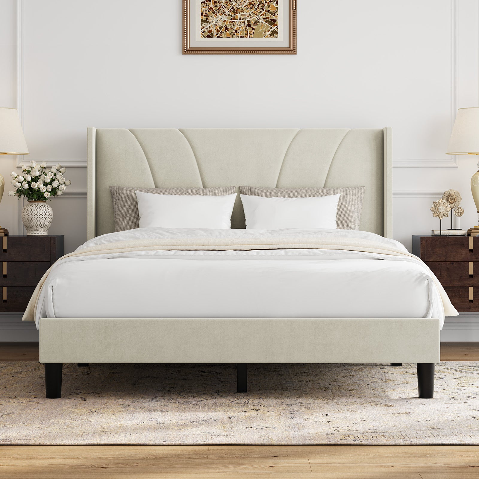 Haven Wingback Upholstered Bed Frame