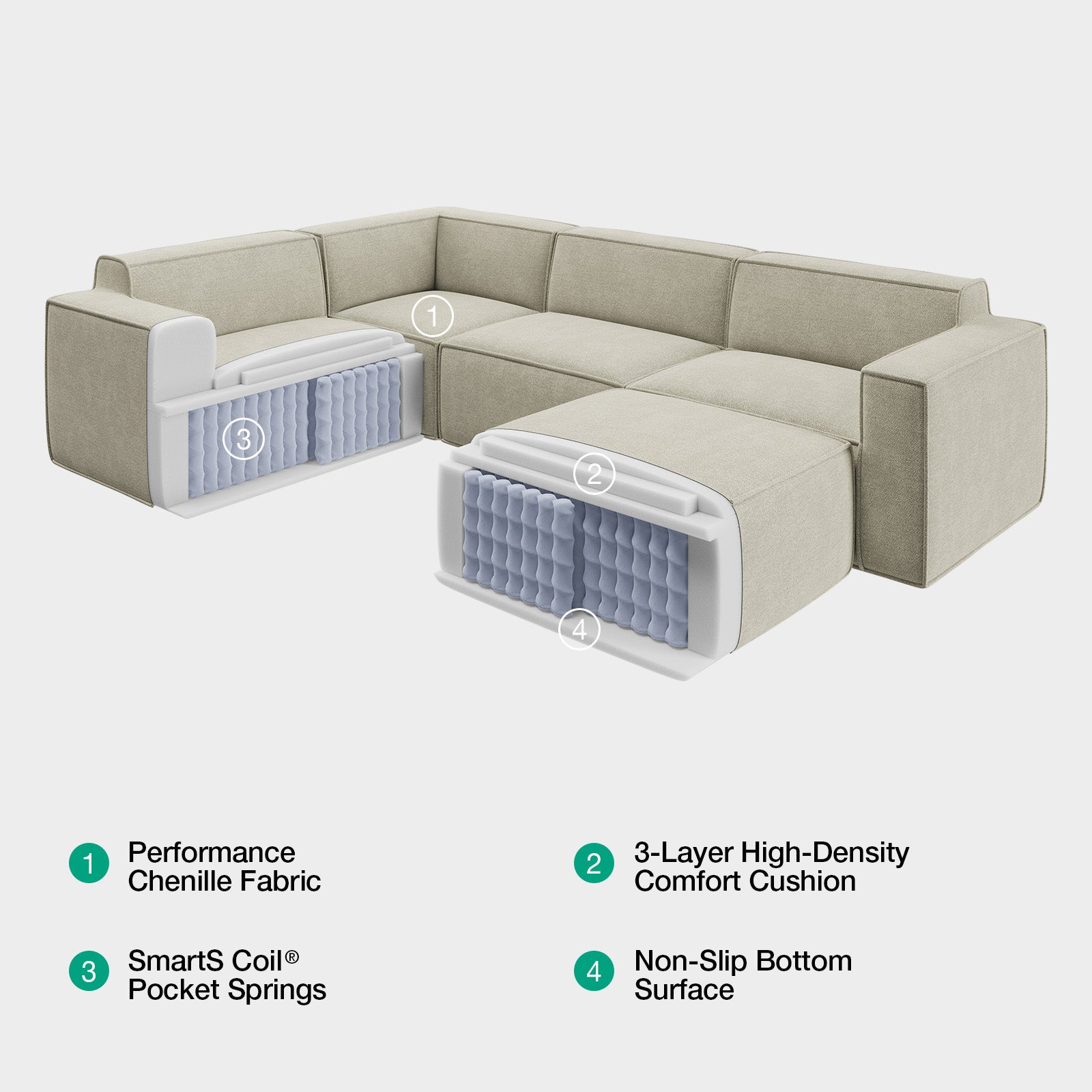 Minimalist Performance Chenille Modular Sofa - Beige