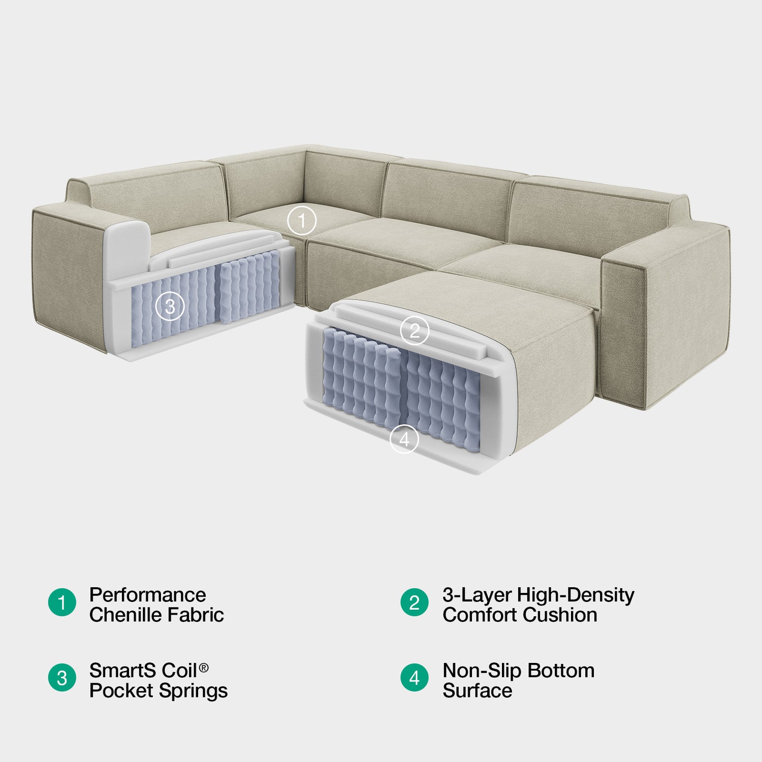 Minimalist Performance Chenille Modular Sofa - Beige