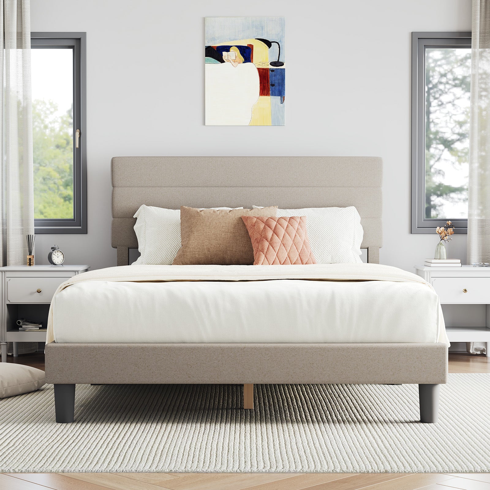Lina Stripe Bed Frame with Adjustable Headboard