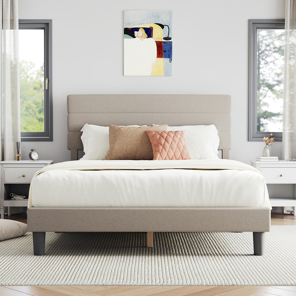 Lina Stripe Bed Frame with Adjustable Headboard