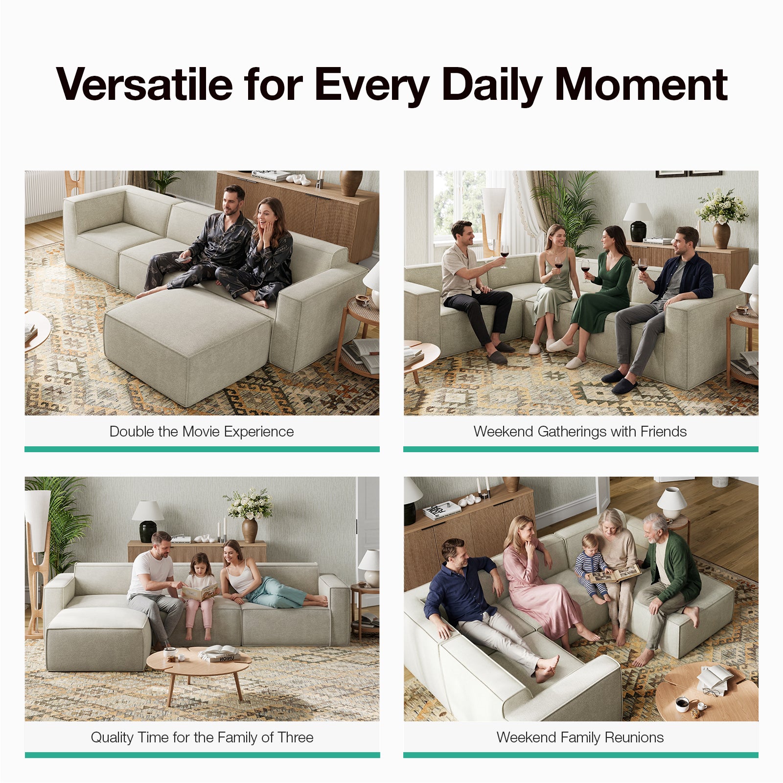 Minimalist Performance Chenille Modular Sofa - Beige