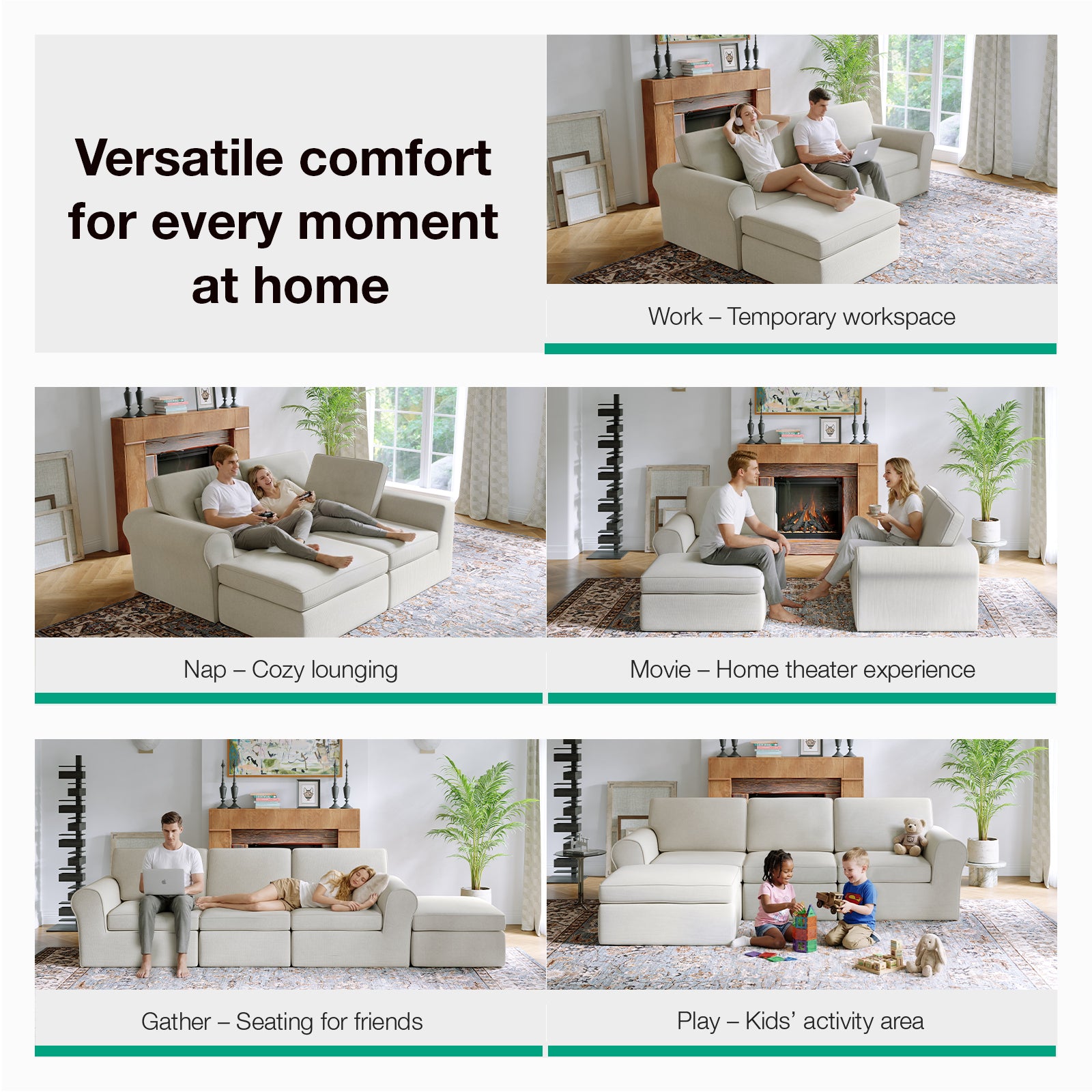 ComfyRoll Chenille Modular Sectional Sofa - White