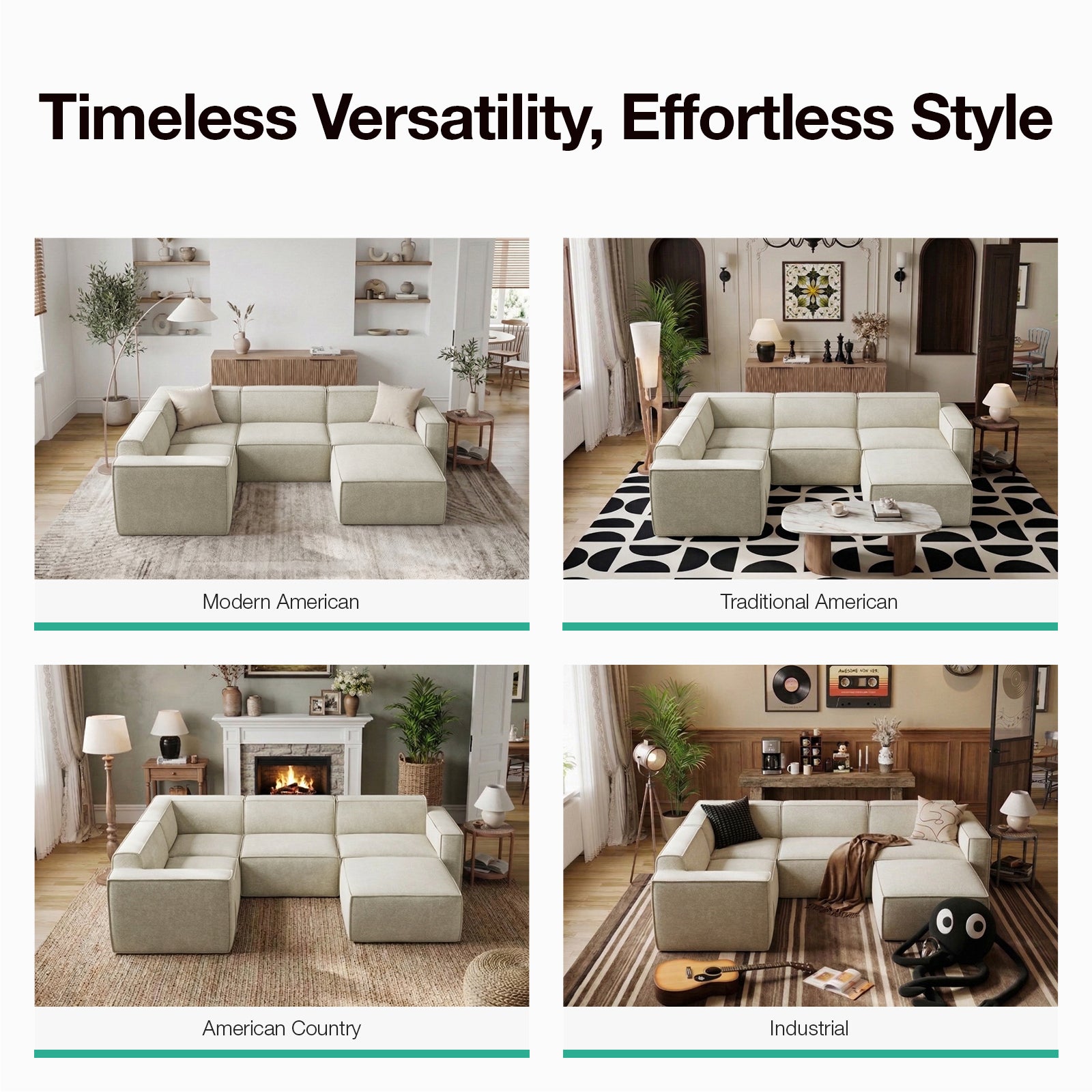 Minimalist Performance Chenille Modular Sofa - Beige