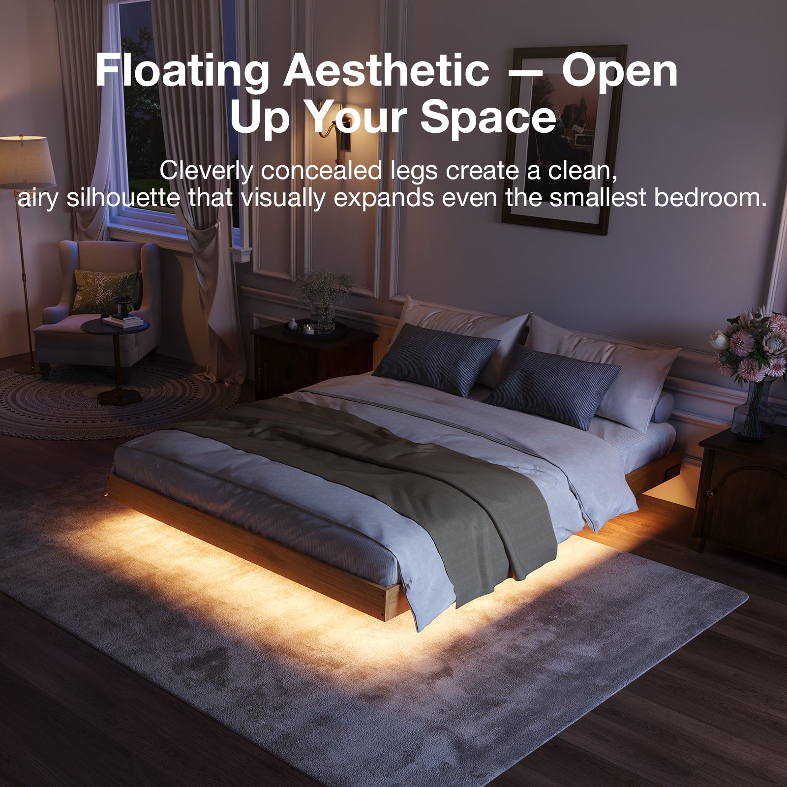 Alora Floating Solid Wood LED Bed Frame