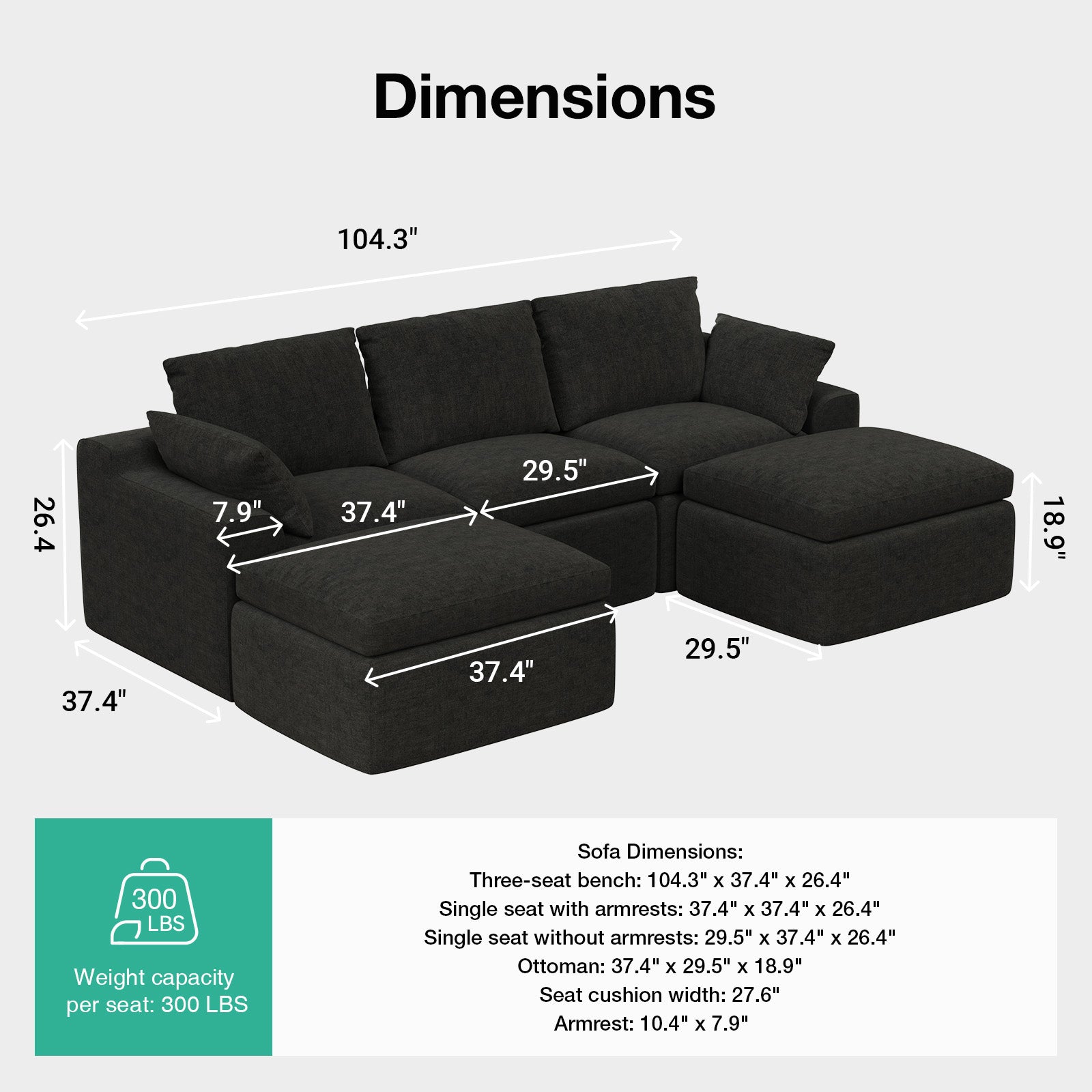 DayDrift Chenille Modular Sectional Sofa - Dark Gray