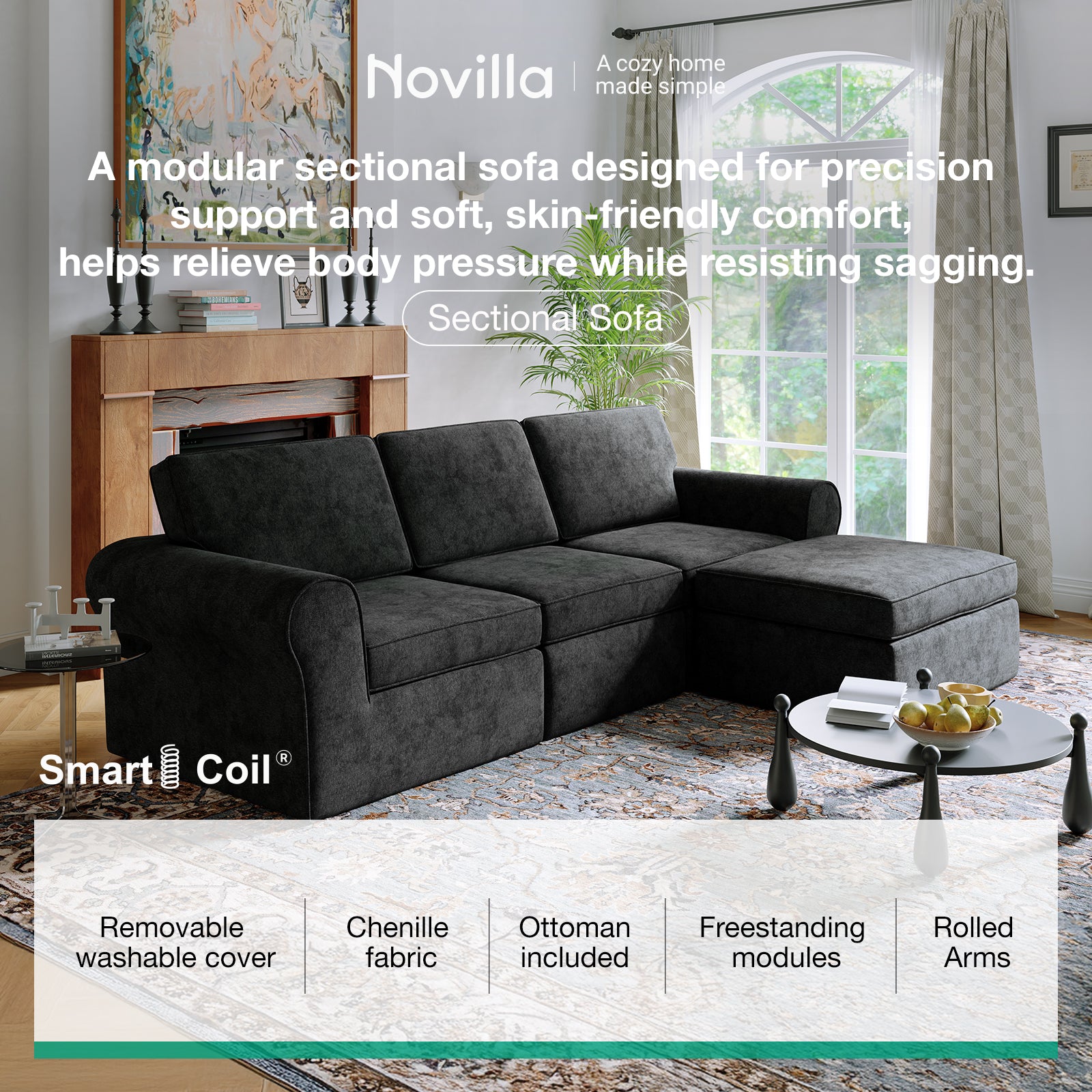 ComfyRoll Chenille Modular Sectional Sofa - Dark Gray