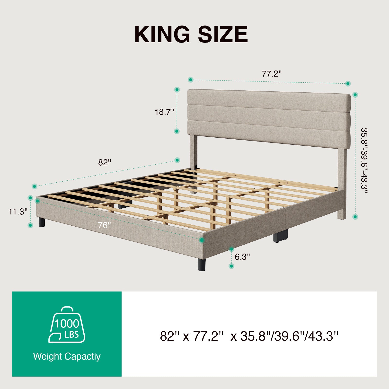 Lina Stripe Bed Frame with Adjustable Headboard