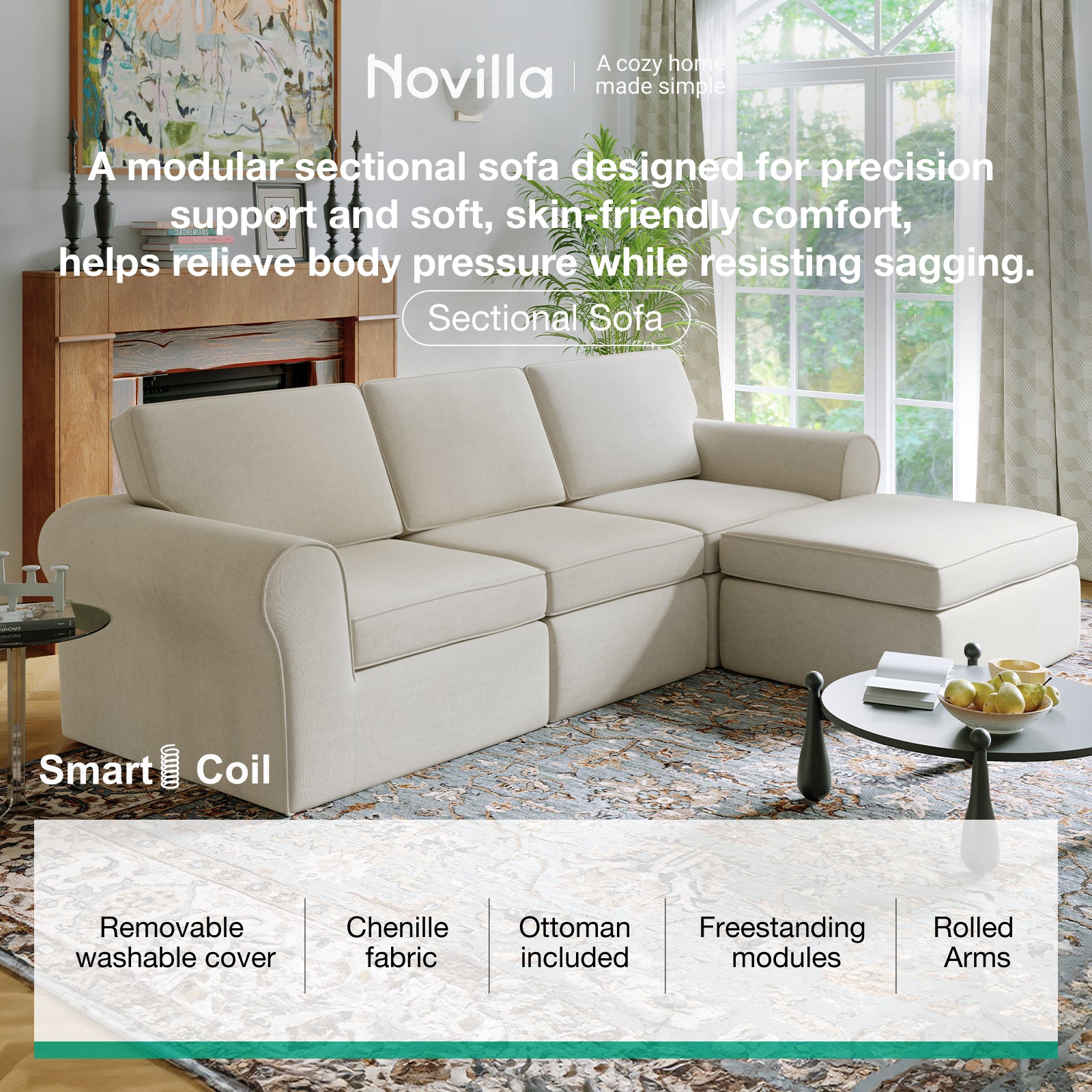 ComfyRoll Chenille Modular Sectional Sofa - White