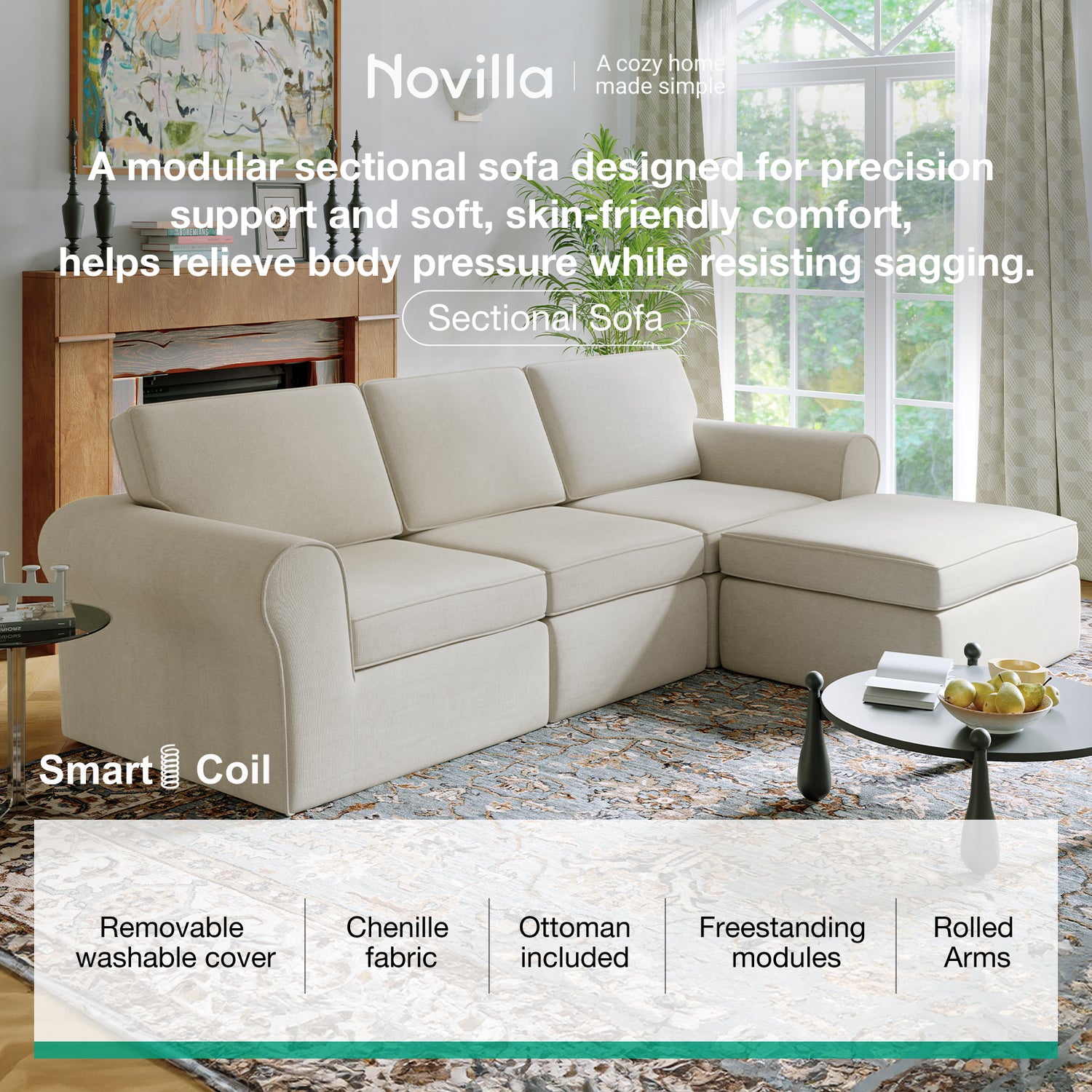 ComfyRoll Chenille Modular Sectional Sofa - White