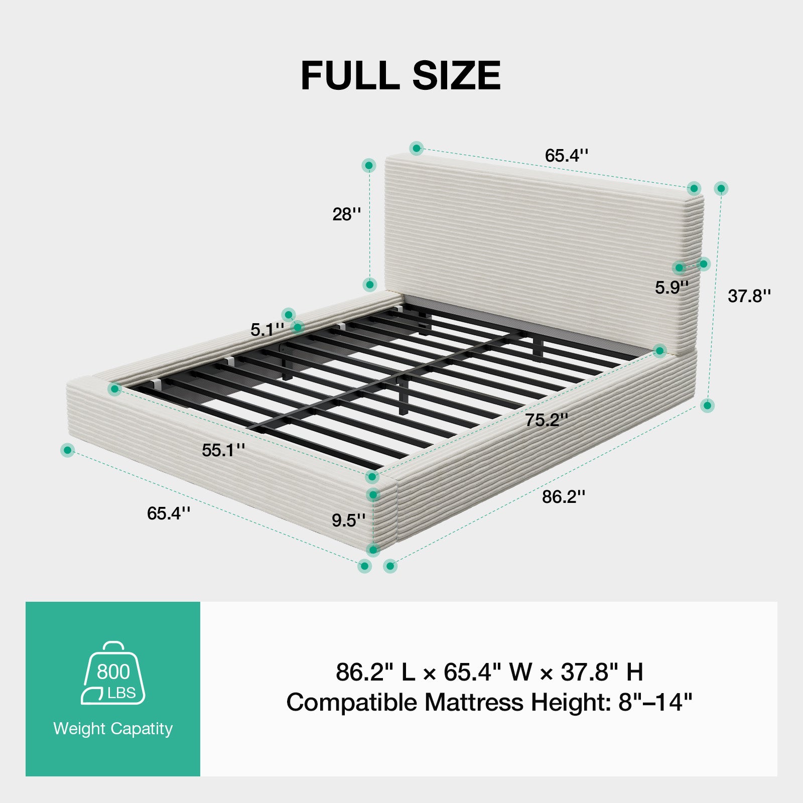 CloudSoft Corduroy Upholstered Platform Bed Frame