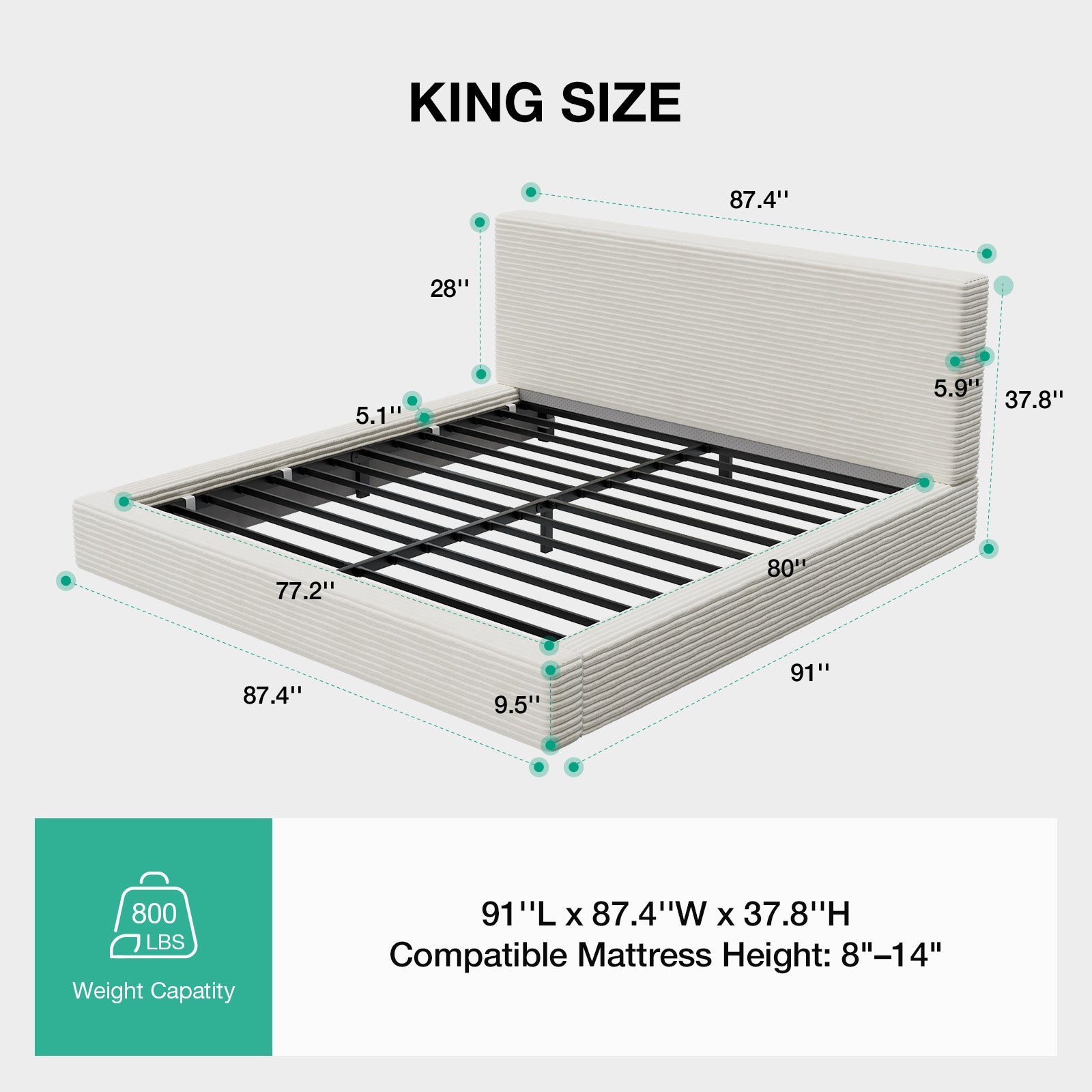 CloudSoft Corduroy Upholstered Platform Bed Frame