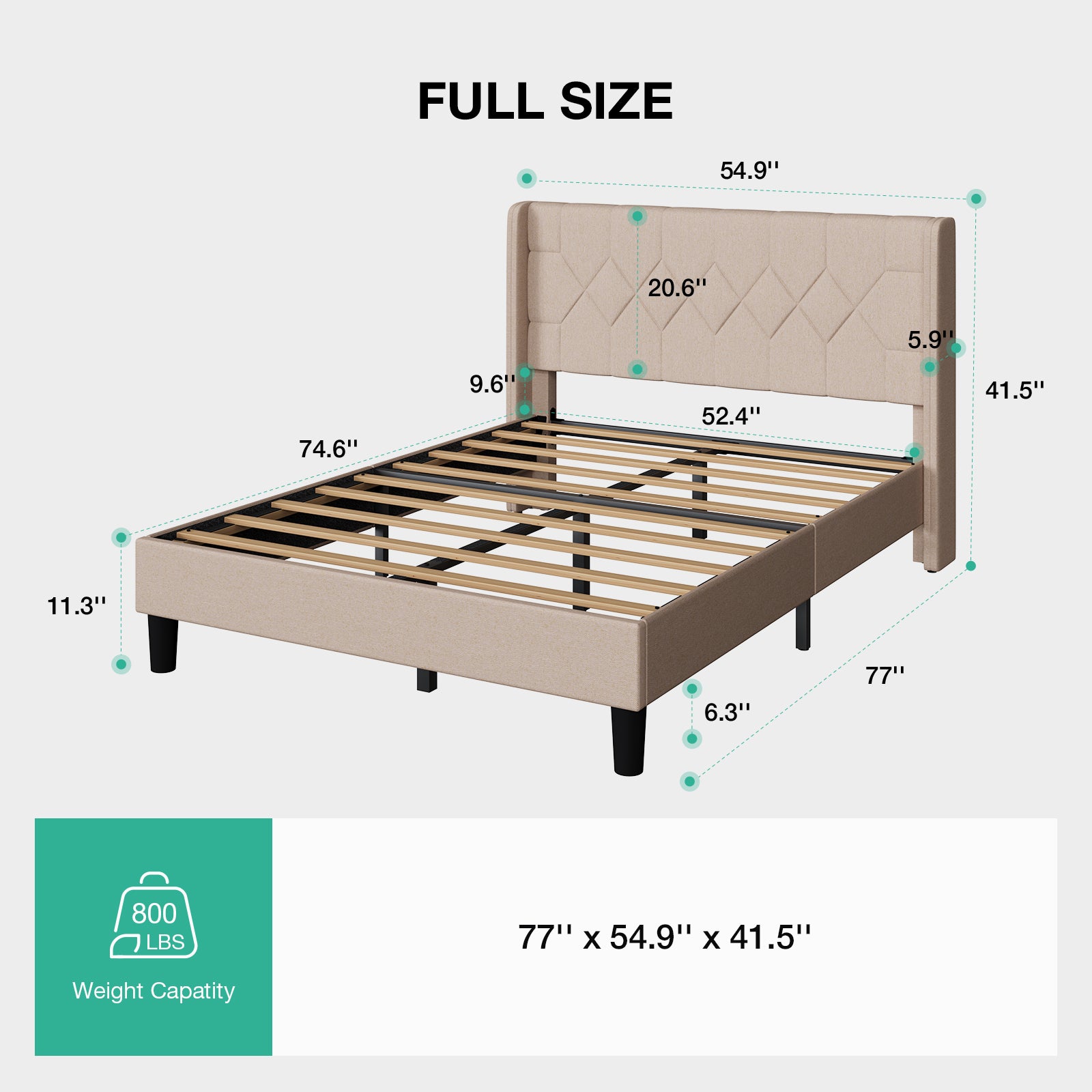 Linen Wingback Upholstered Bed Frame