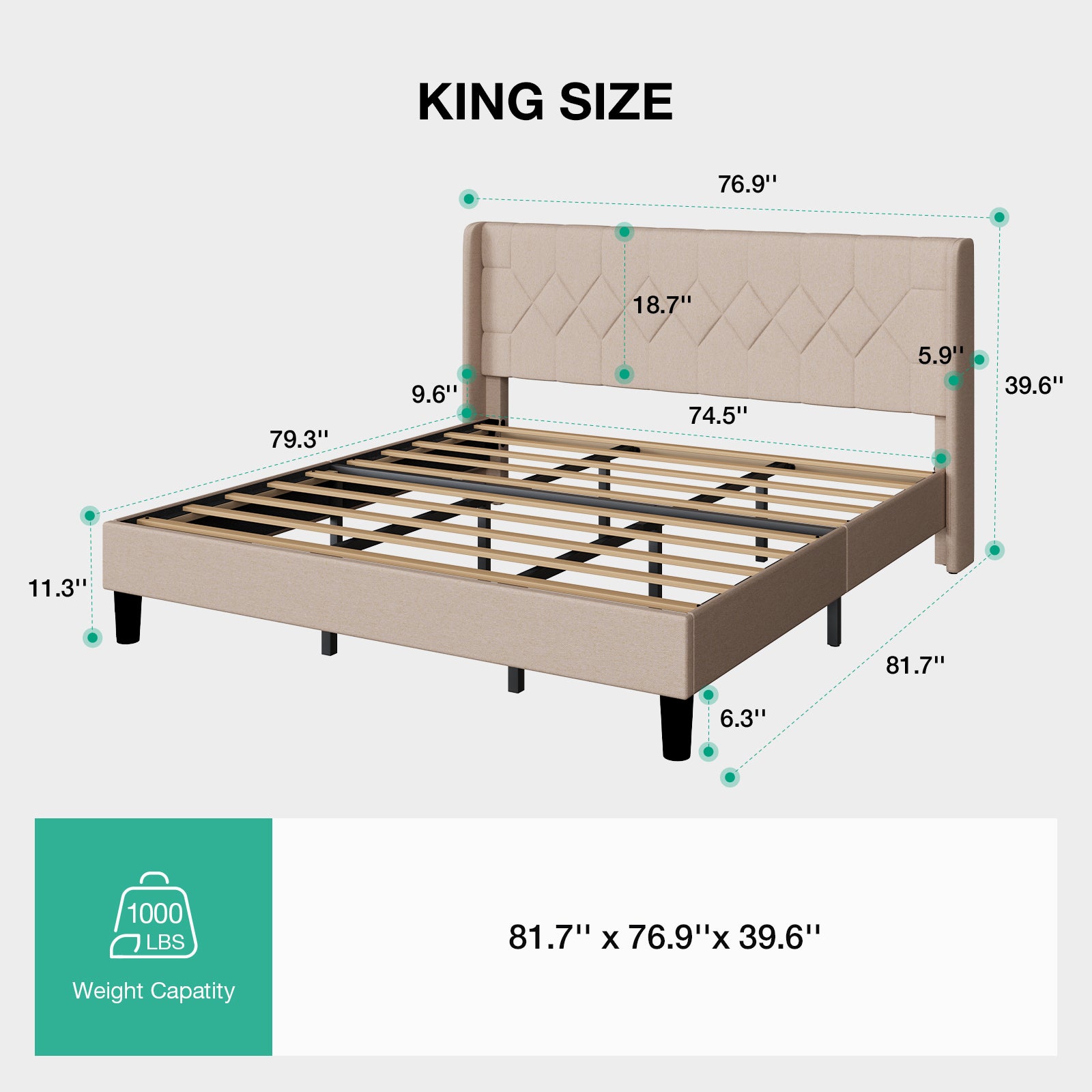 Linen Wingback Upholstered Bed Frame