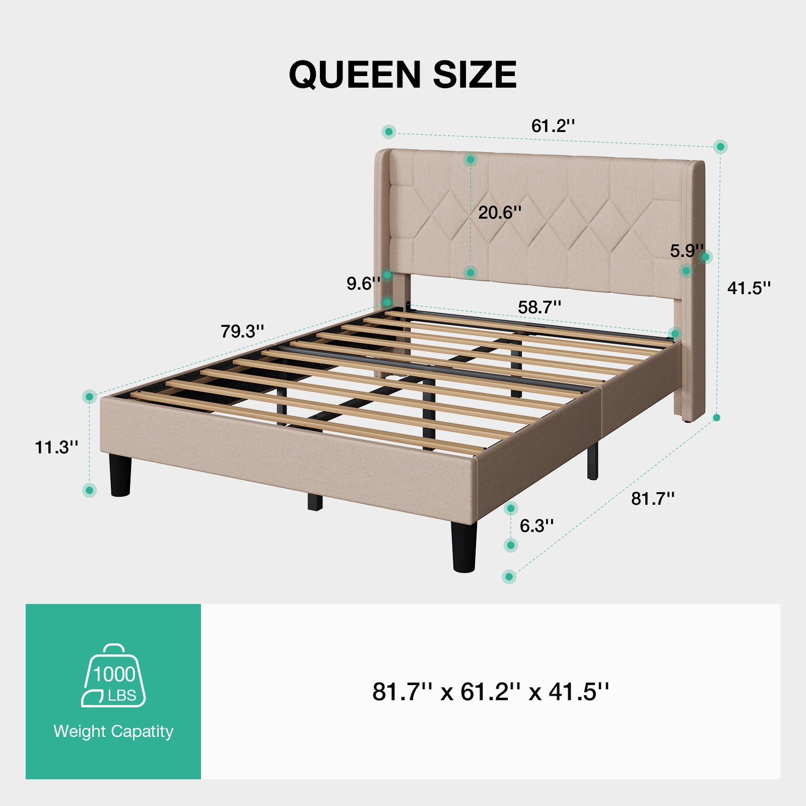Linen Wingback Upholstered Bed Frame