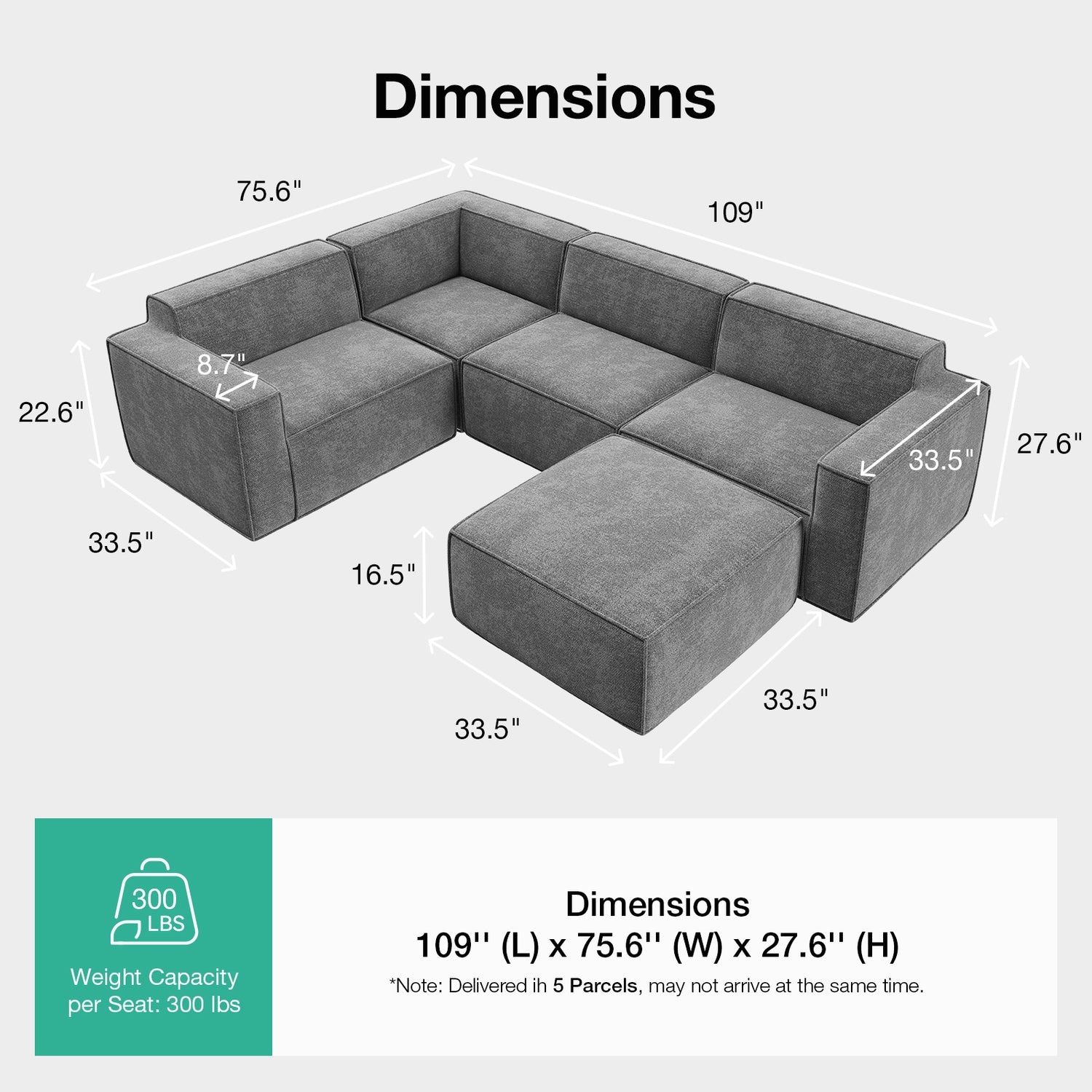Minimalist Performance Chenille Modular Sofa - Dark Gray