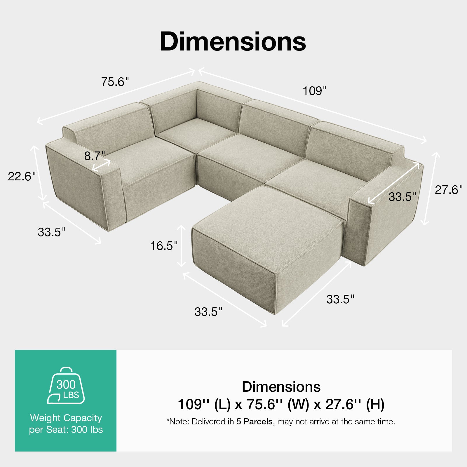 Minimalist Performance Chenille Modular Sofa - Beige