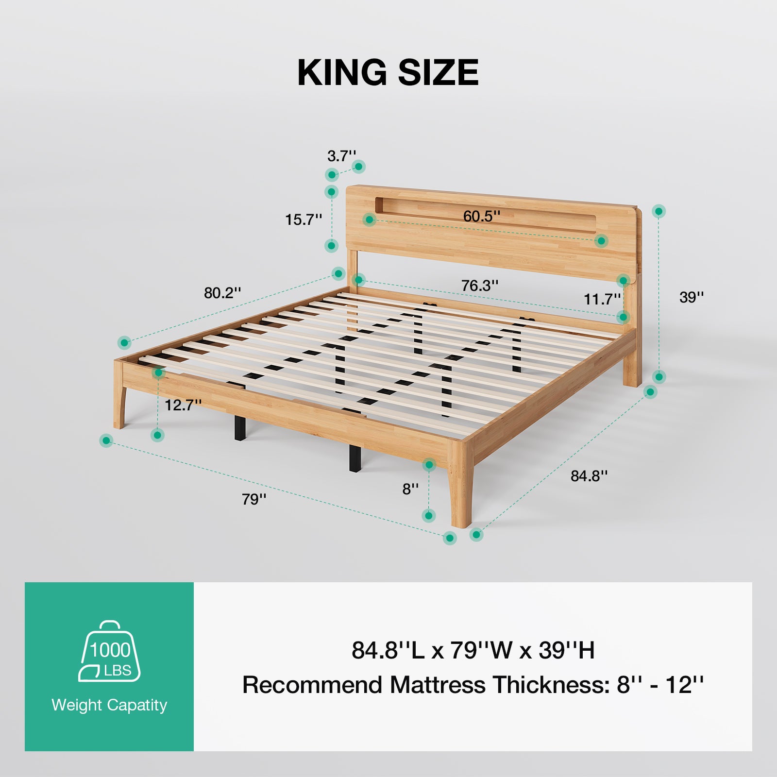 Lumi Wooden LED Bed Frame with Storage Headboard