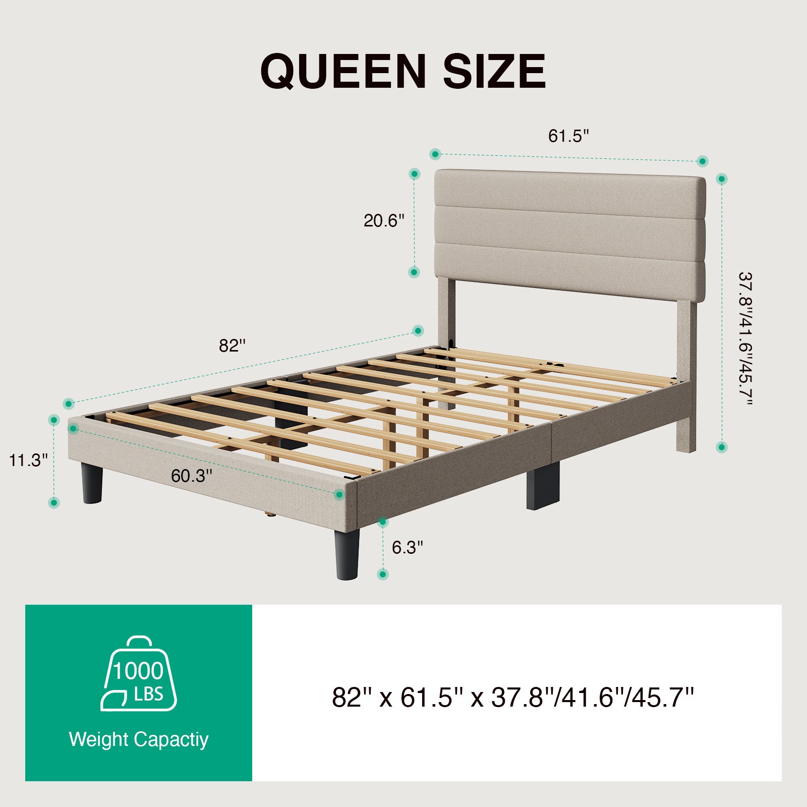 Lina Stripe Bed Frame with Adjustable Headboard